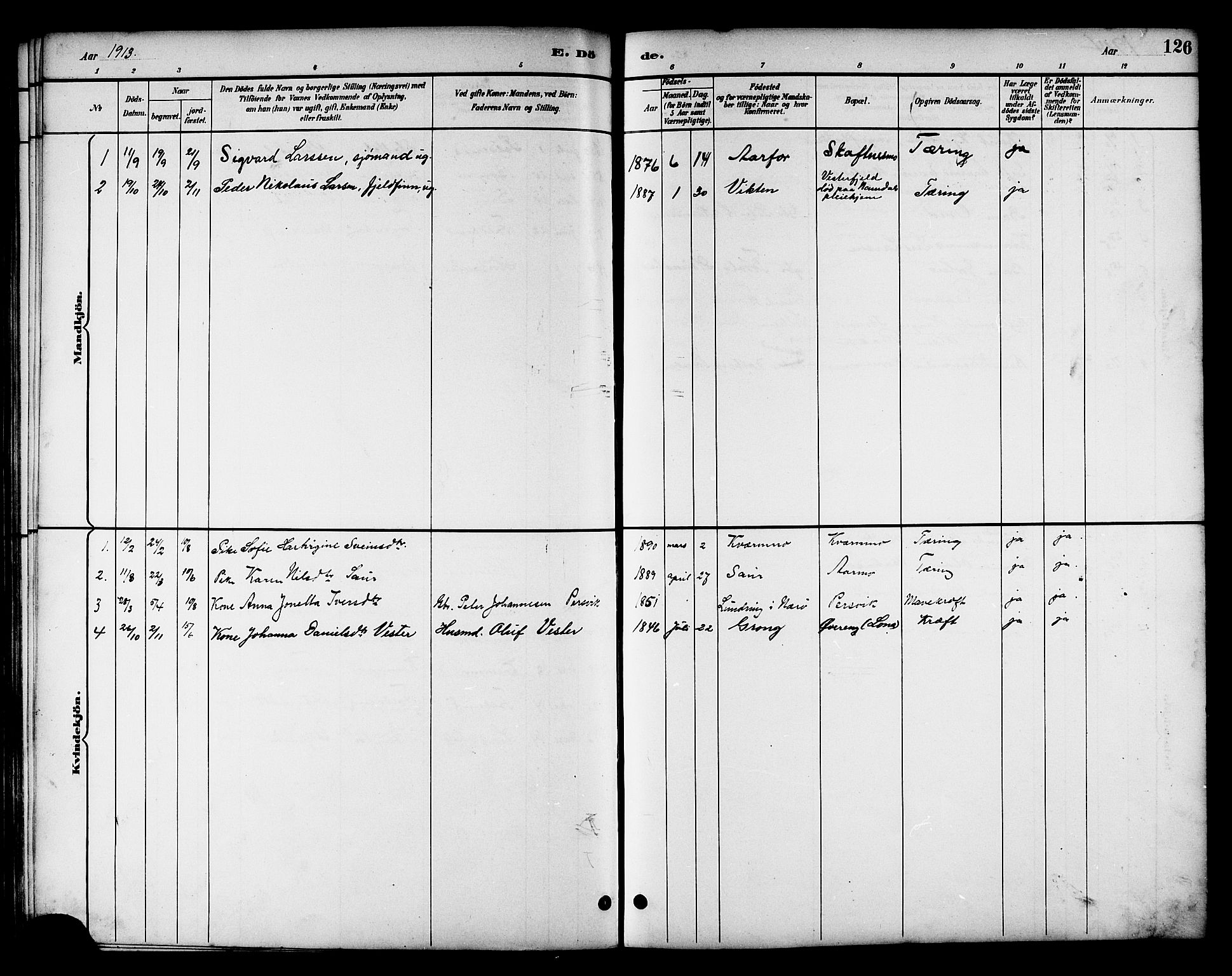 Ministerialprotokoller, klokkerbøker og fødselsregistre - Nord-Trøndelag, AV/SAT-A-1458/783/L0662: Parish register (copy) no. 783C02, 1894-1919, p. 126