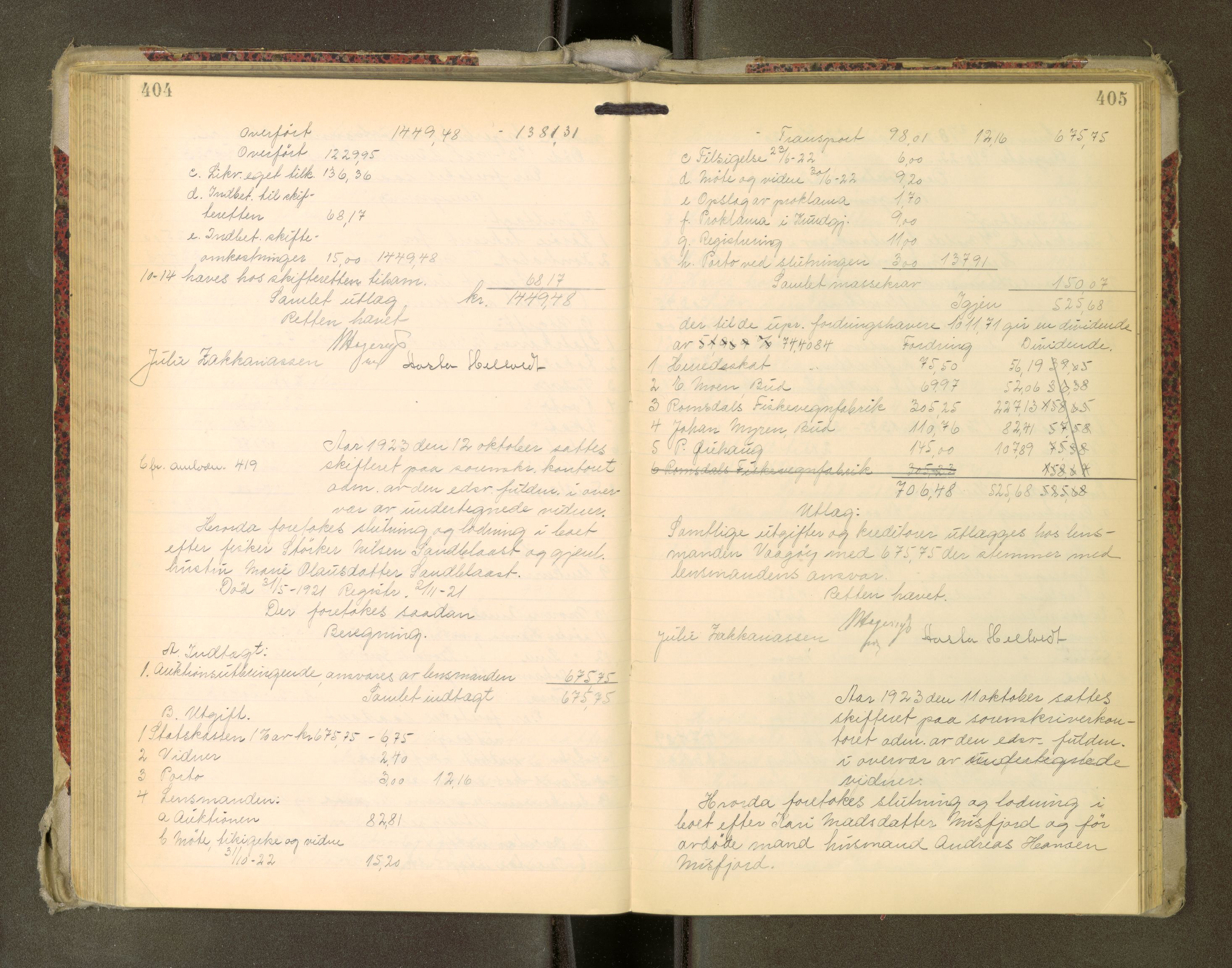 Romsdal sorenskriveri, AV/SAT-A-4149/1/3/3A/L0022: Skifteutlodnings Protokoll, 1920-1924, p. 404-405