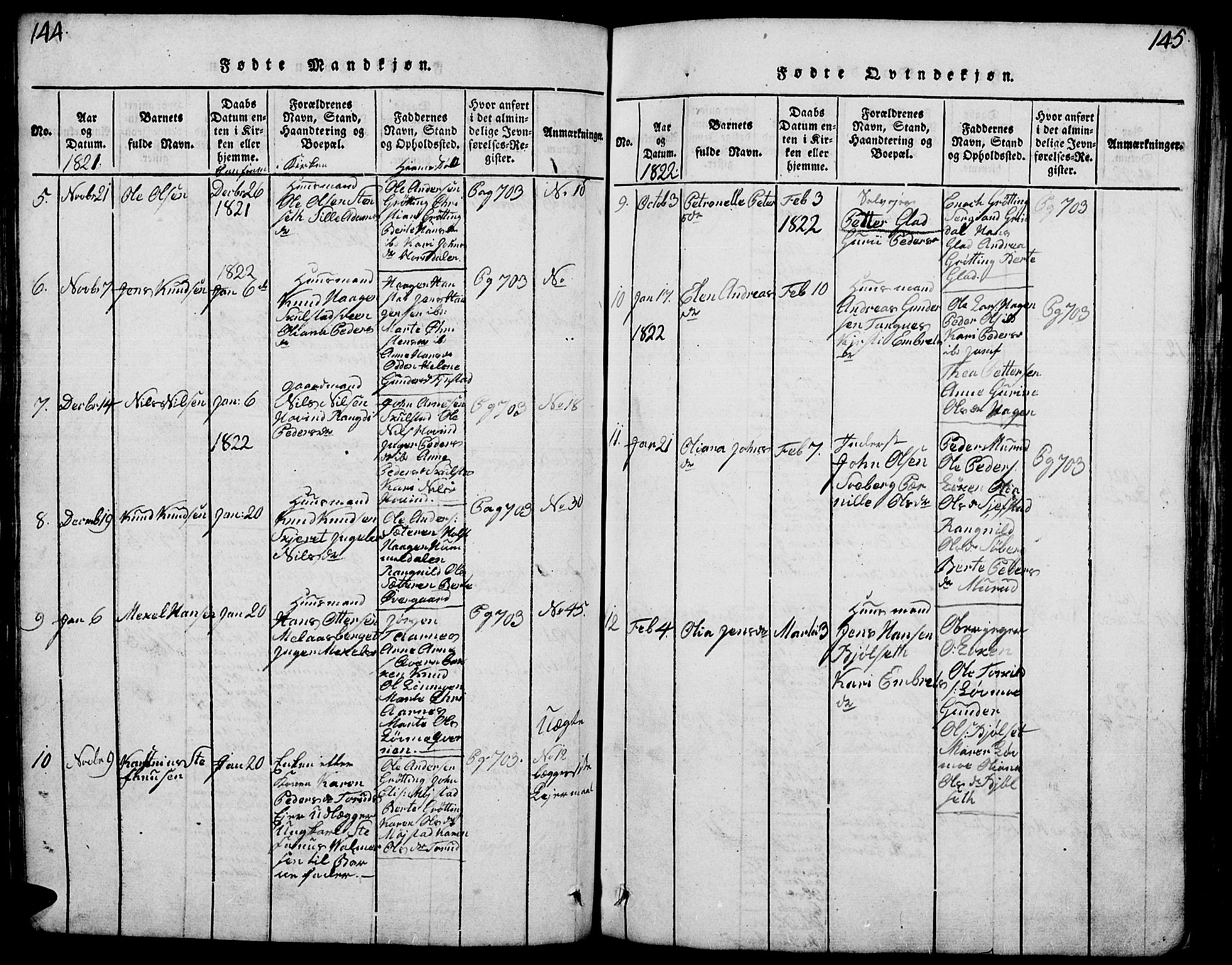 Elverum prestekontor, AV/SAH-PREST-044/H/Ha/Hab/L0001: Parish register (copy) no. 1, 1815-1829, p. 144-145