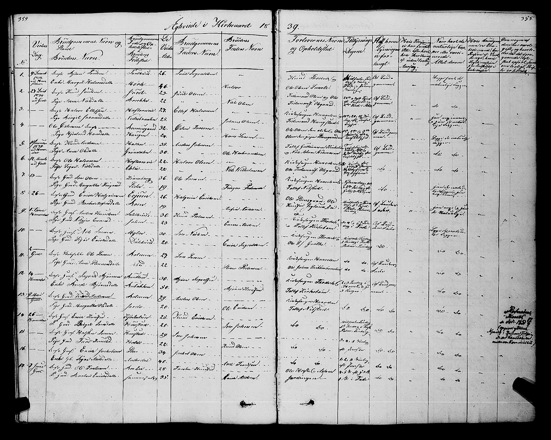 Gol kirkebøker, SAKO/A-226/F/Fa/L0002: Parish register (official) no. I 2, 1837-1863, p. 354-355