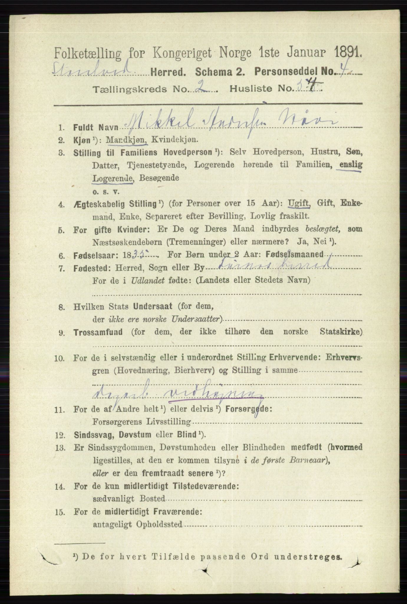 RA, 1891 census for 0430 Stor-Elvdal, 1891, p. 754