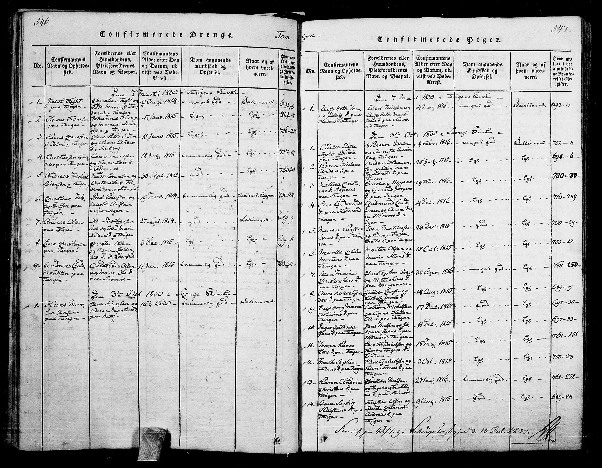 Skoger kirkebøker, AV/SAKO-A-59/F/Fa/L0002: Parish register (official) no. I 2 /2, 1814-1842, p. 546-547