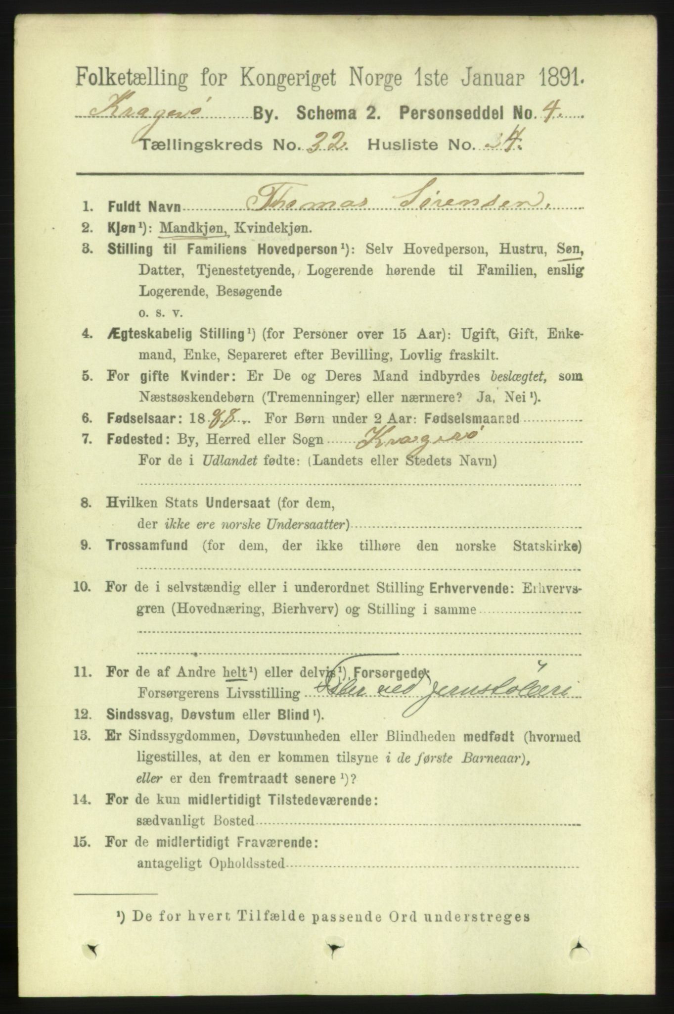 RA, 1891 census for 0801 Kragerø, 1891, p. 5808