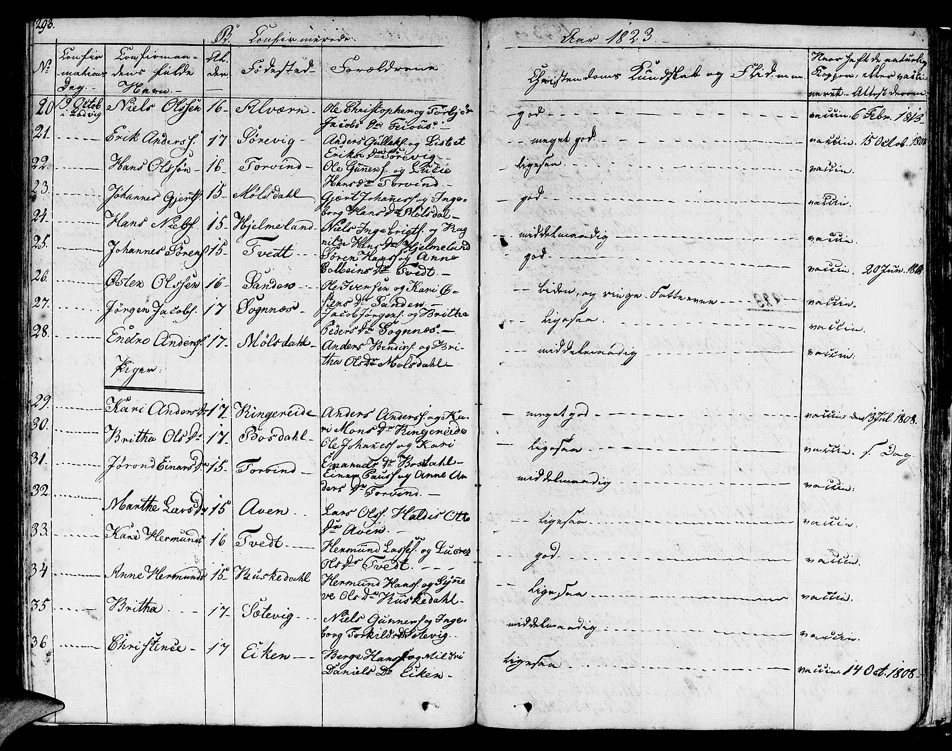 Lavik sokneprestembete, SAB/A-80901: Parish register (official) no. A 2I, 1821-1842, p. 293
