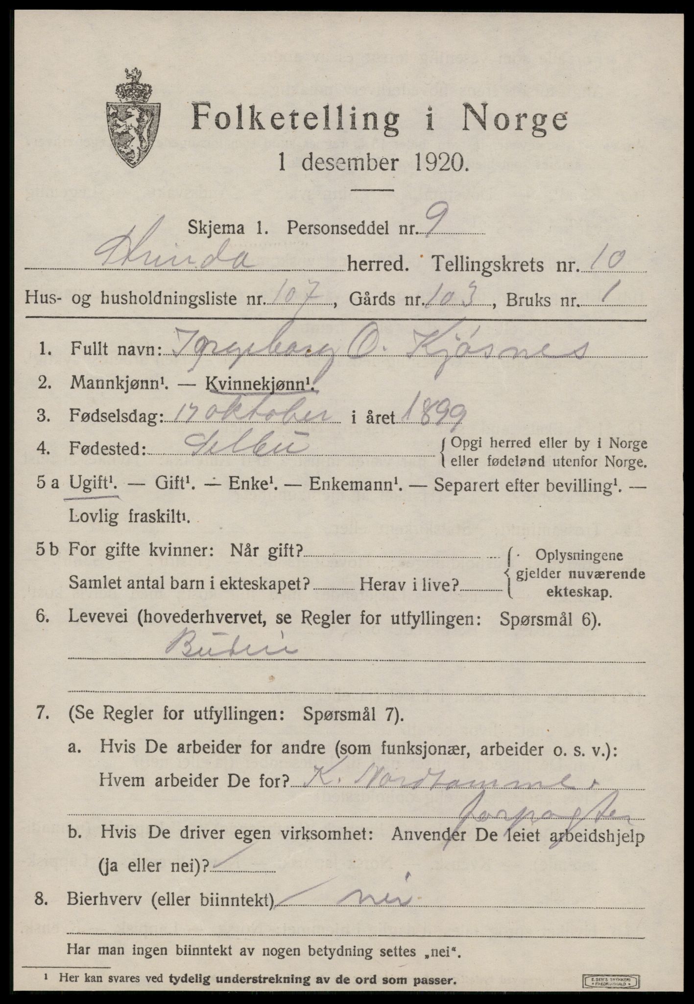 SAT, 1920 census for Strinda, 1920, p. 25558