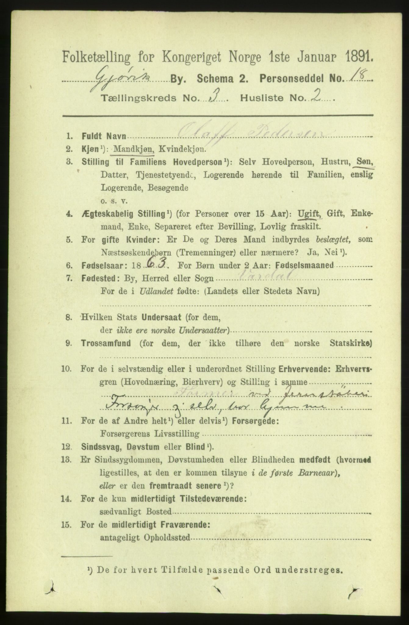 RA, 1891 census for 0502 Gjøvik, 1891, p. 1006