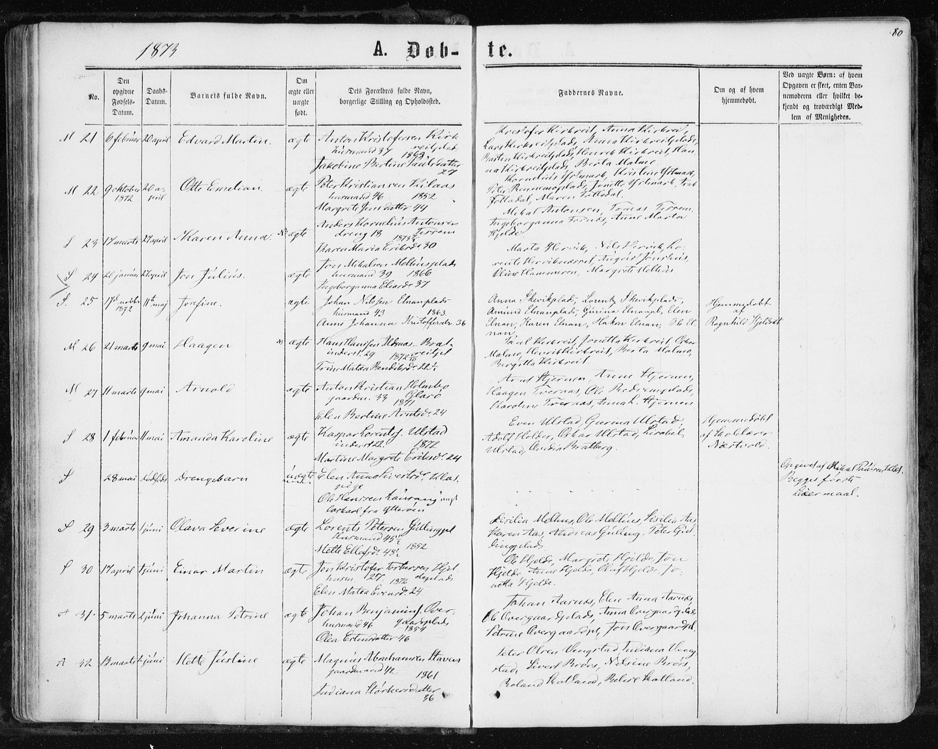 Ministerialprotokoller, klokkerbøker og fødselsregistre - Nord-Trøndelag, AV/SAT-A-1458/741/L0394: Parish register (official) no. 741A08, 1864-1877, p. 80