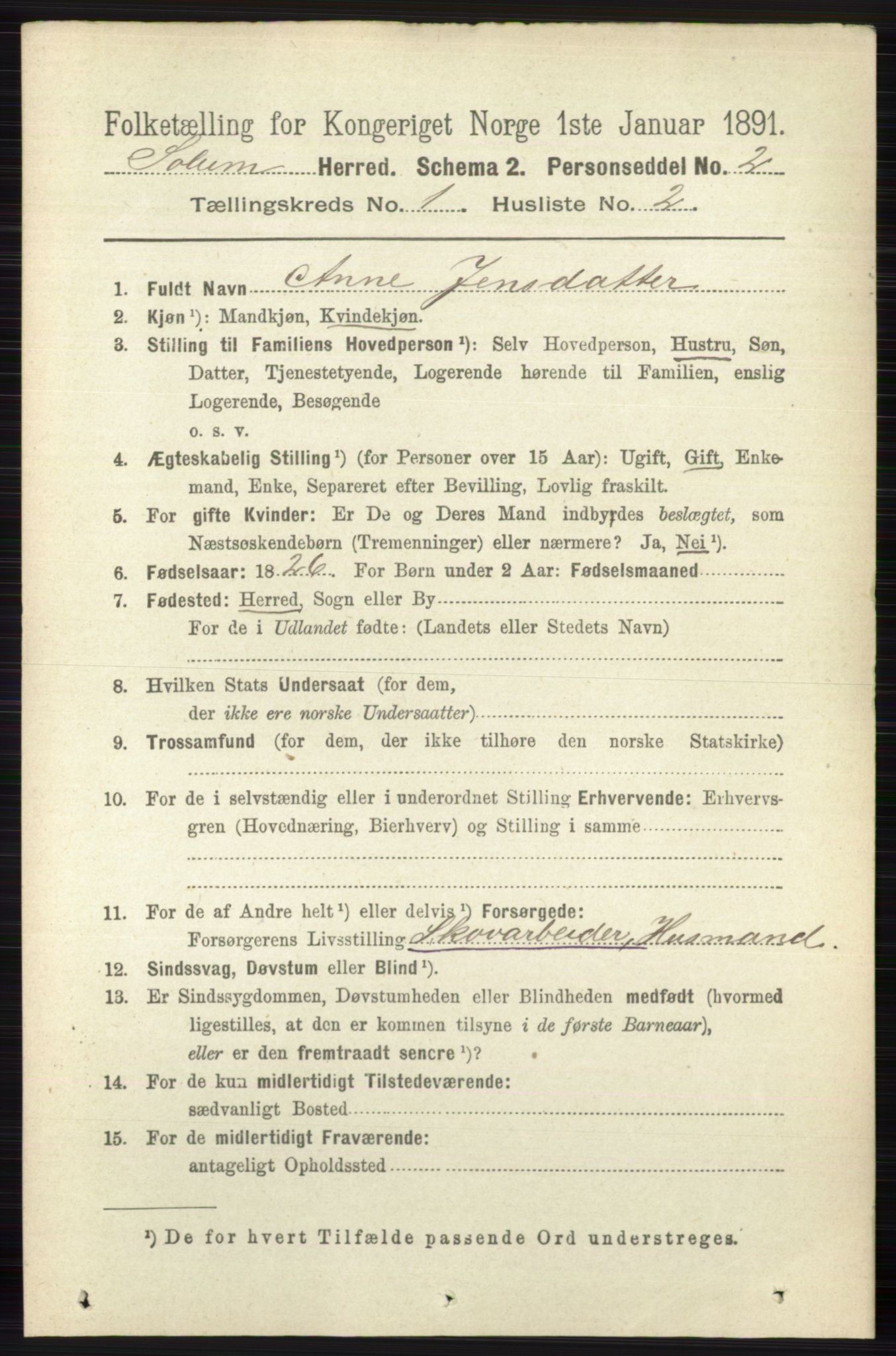 RA, 1891 census for 0818 Solum, 1891, p. 52