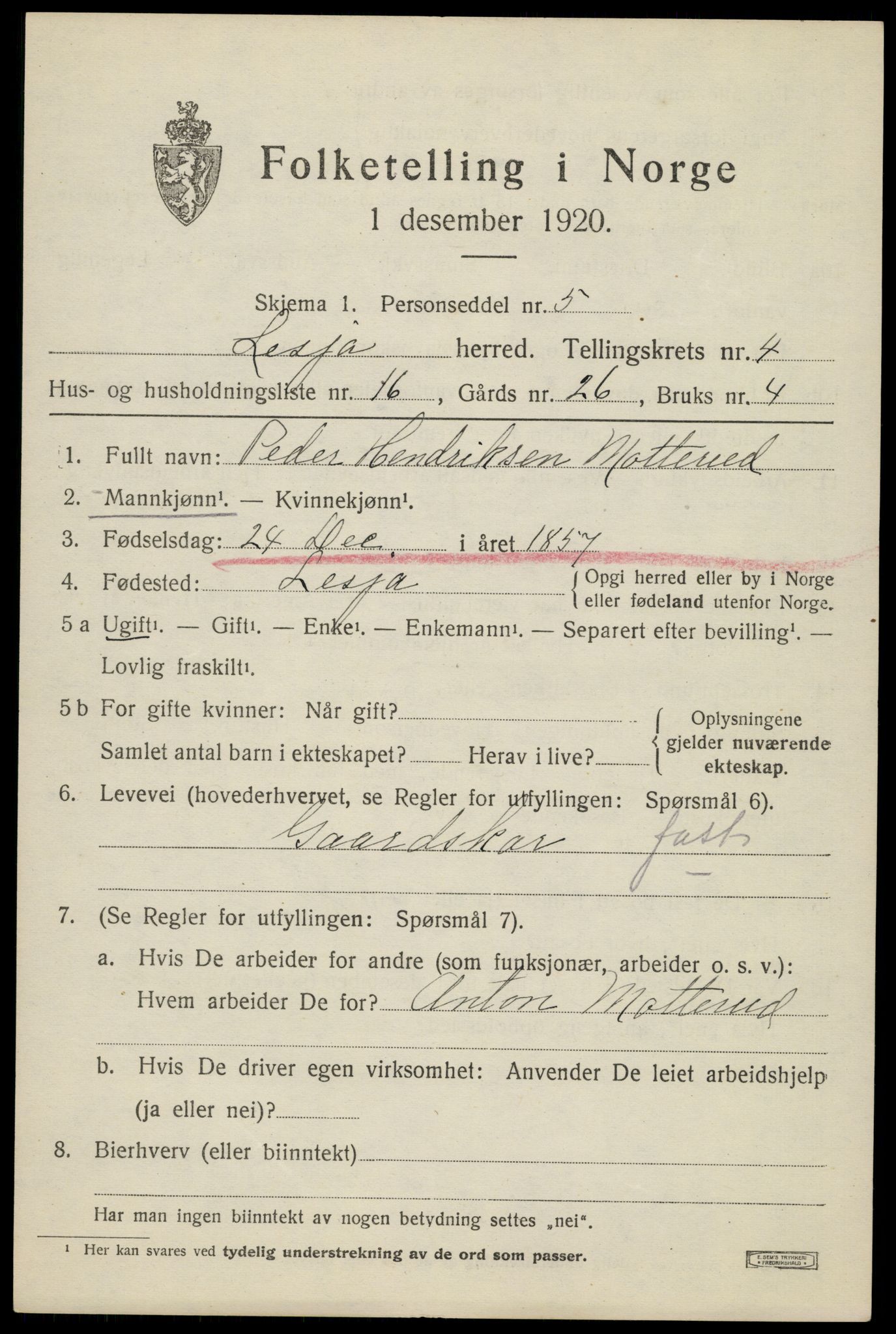 SAH, 1920 census for Lesja, 1920, p. 2794