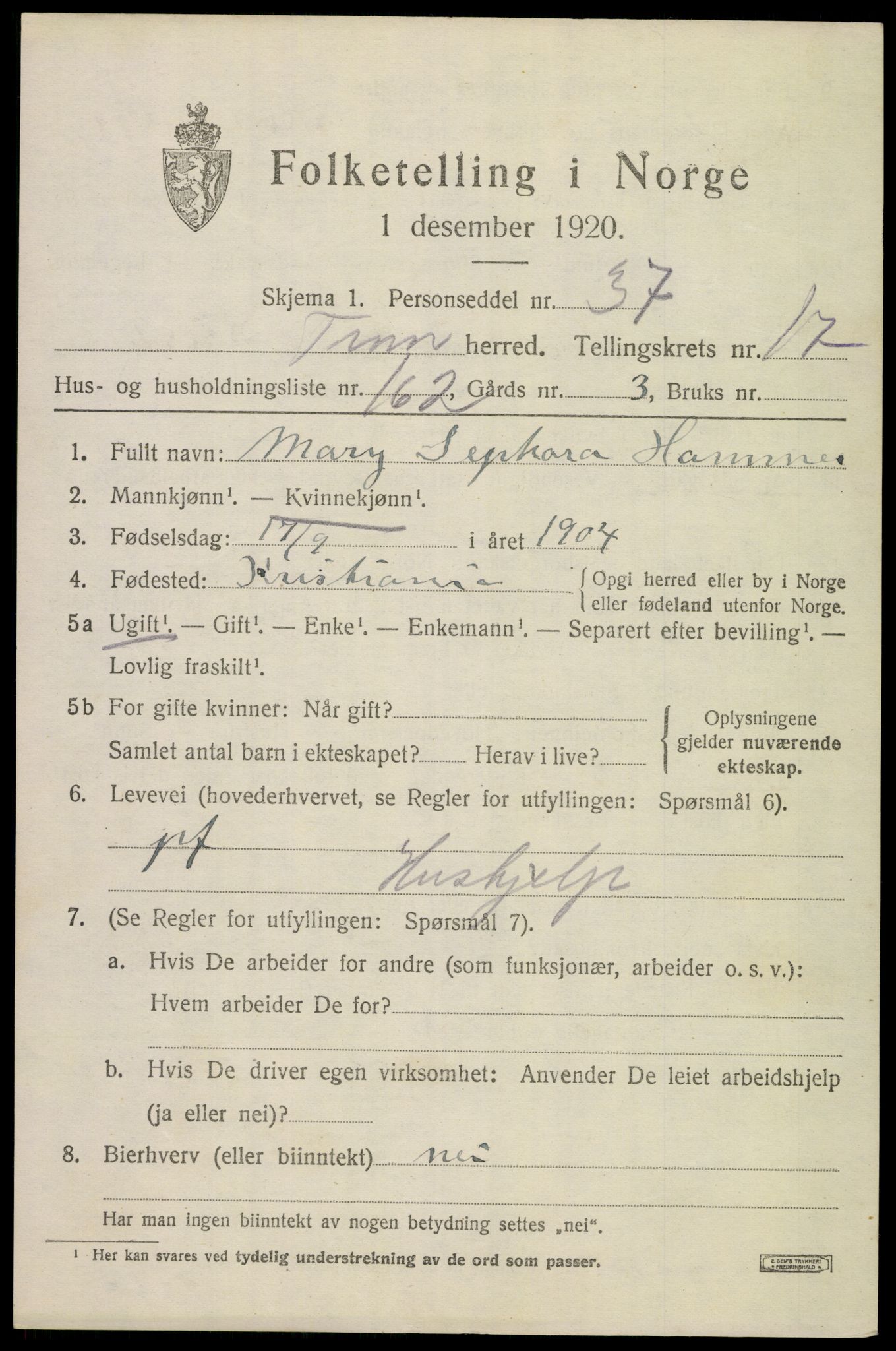 SAKO, 1920 census for Tinn, 1920, p. 22890