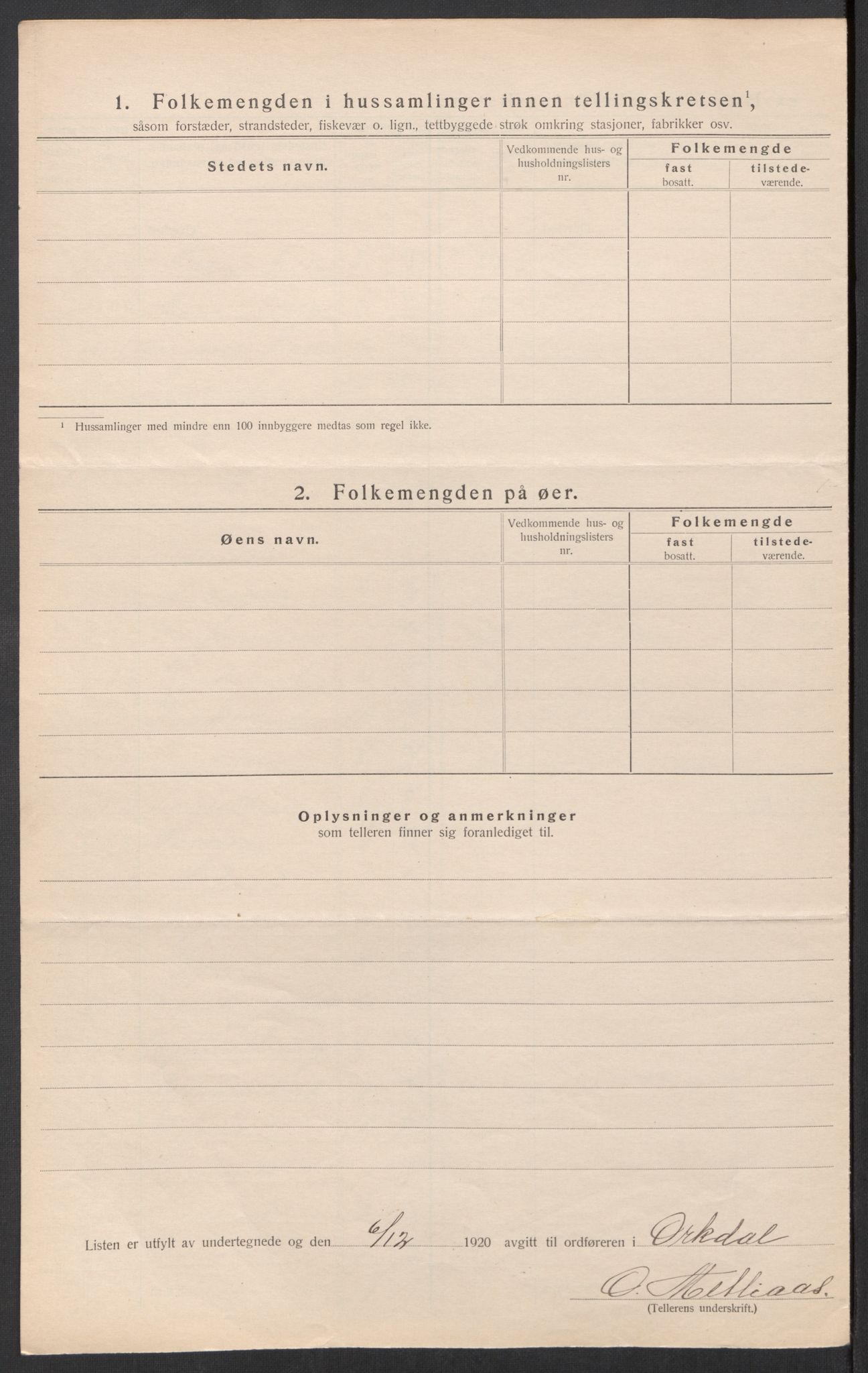 SAT, 1920 census for Orkdal, 1920, p. 31