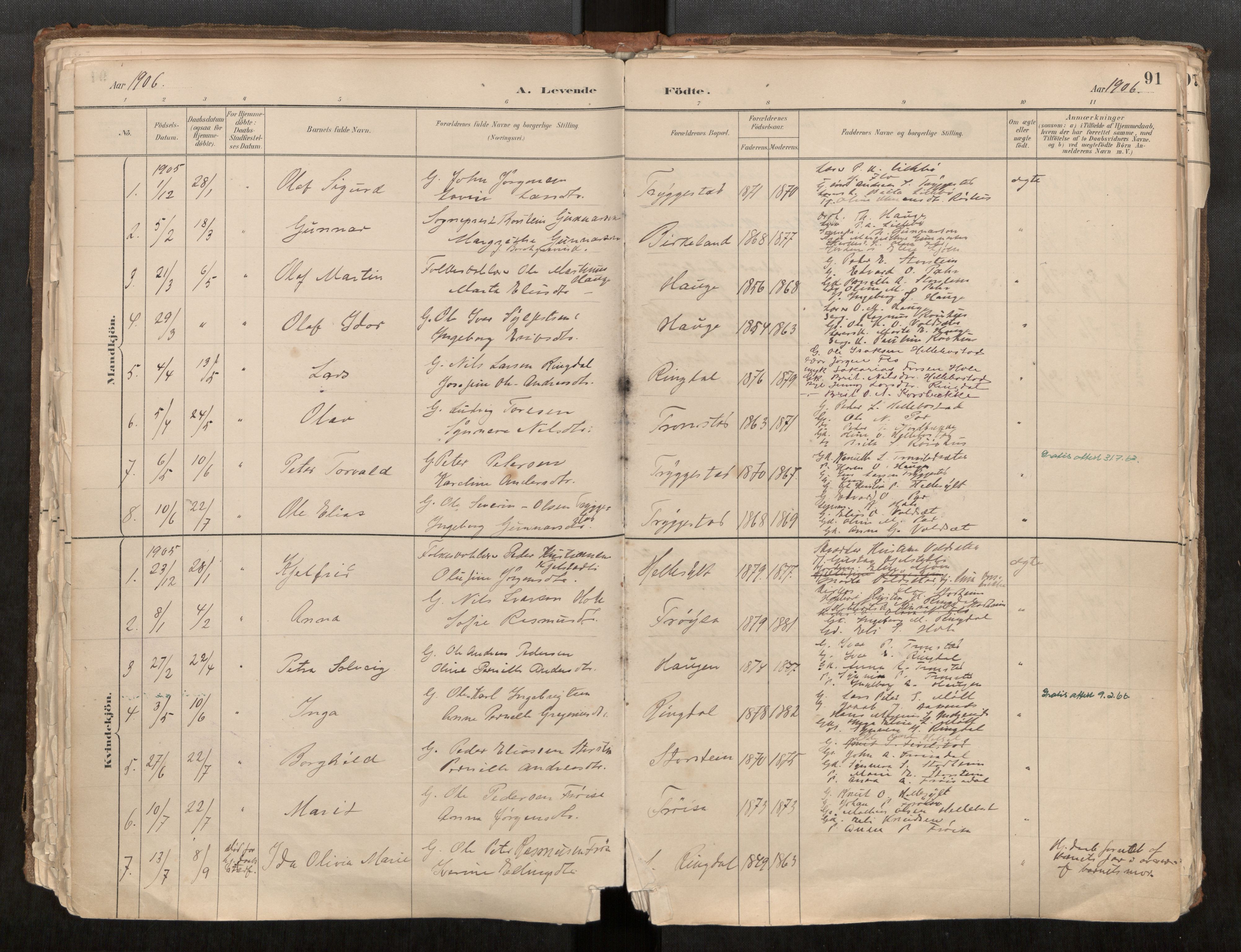 Sunnylven sokneprestkontor, SAT/A-1007: Parish register (official) no. 517A08, 1882-1939, p. 91