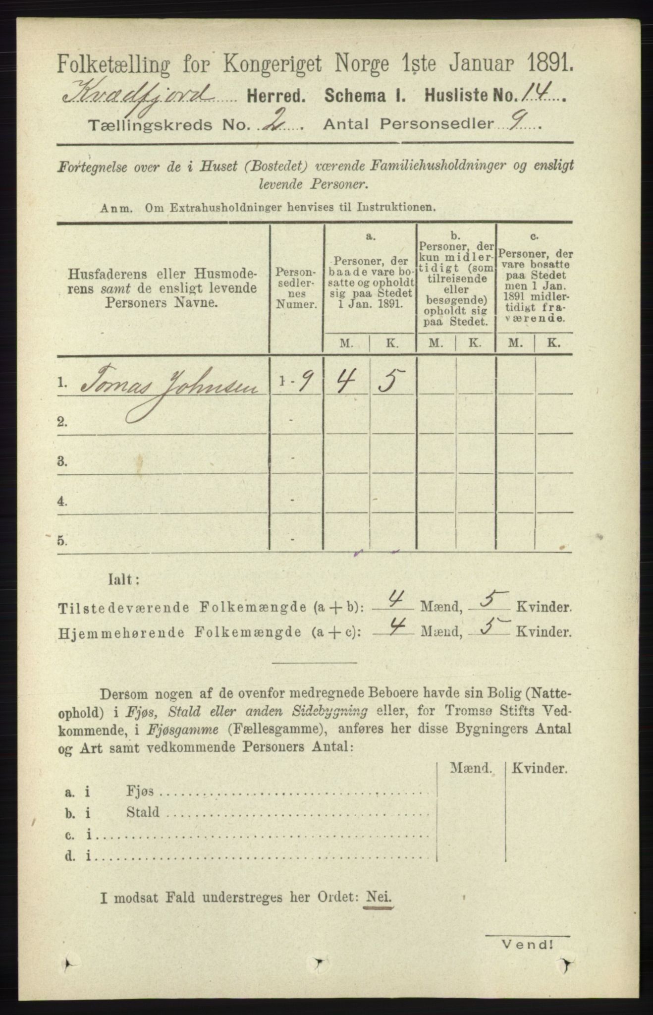 RA, 1891 census for 1911 Kvæfjord, 1891, p. 641