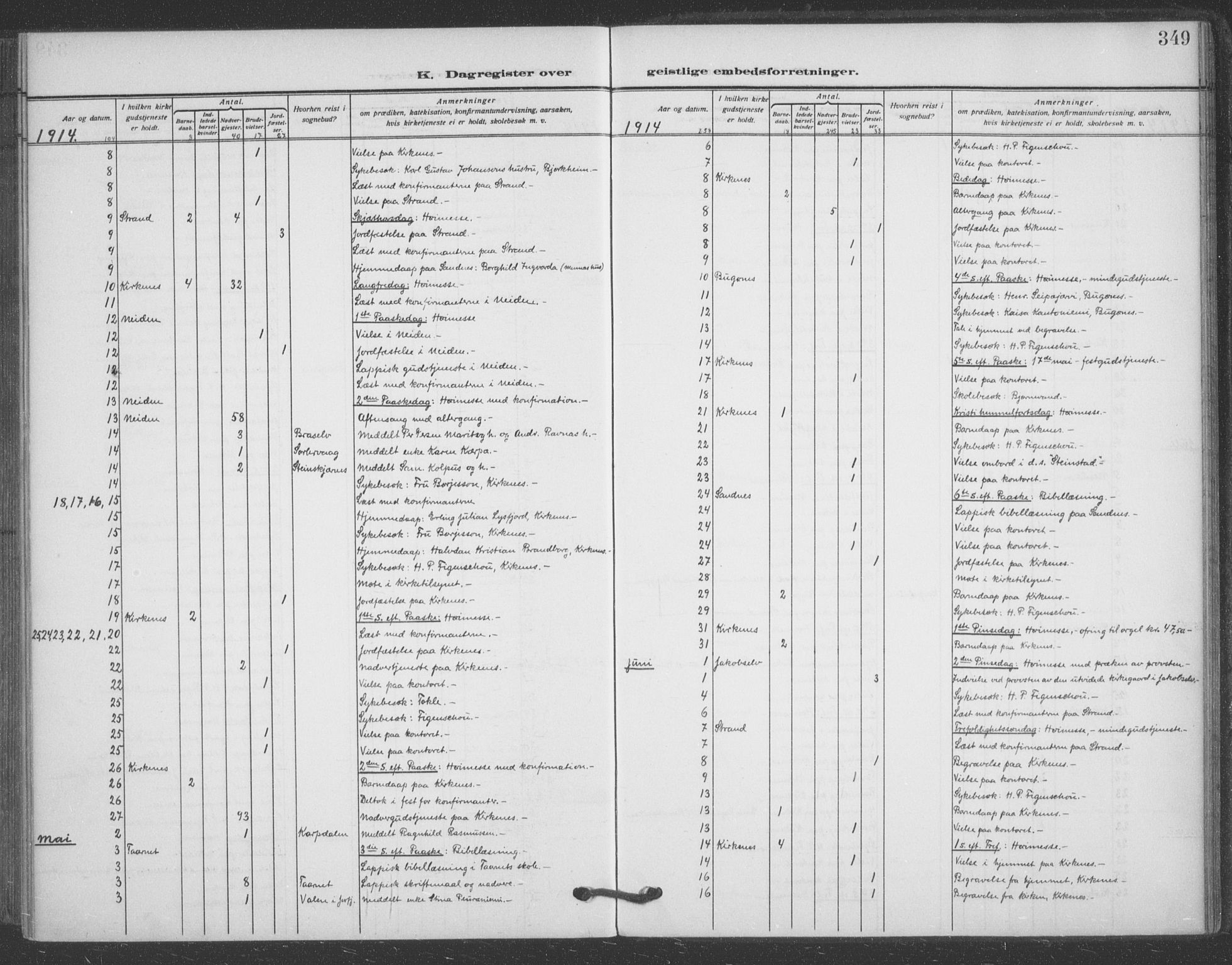 Sør-Varanger sokneprestkontor, AV/SATØ-S-1331/H/Ha/L0005kirke: Parish register (official) no. 5, 1909-1919, p. 349