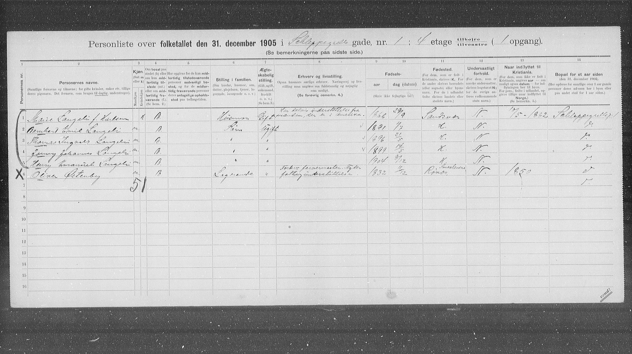 OBA, Municipal Census 1905 for Kristiania, 1905, p. 46594