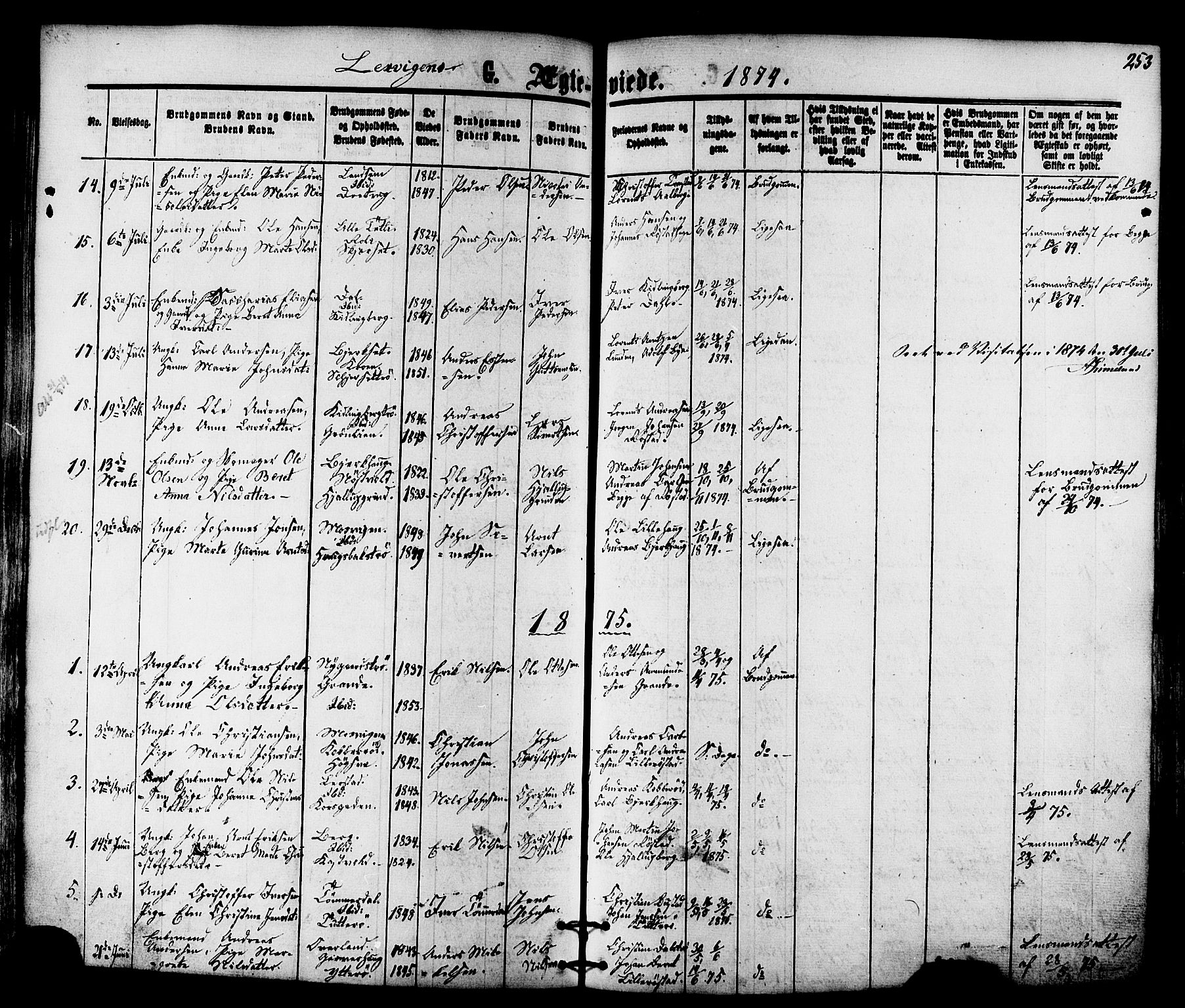 Ministerialprotokoller, klokkerbøker og fødselsregistre - Nord-Trøndelag, SAT/A-1458/701/L0009: Parish register (official) no. 701A09 /1, 1864-1882, p. 253