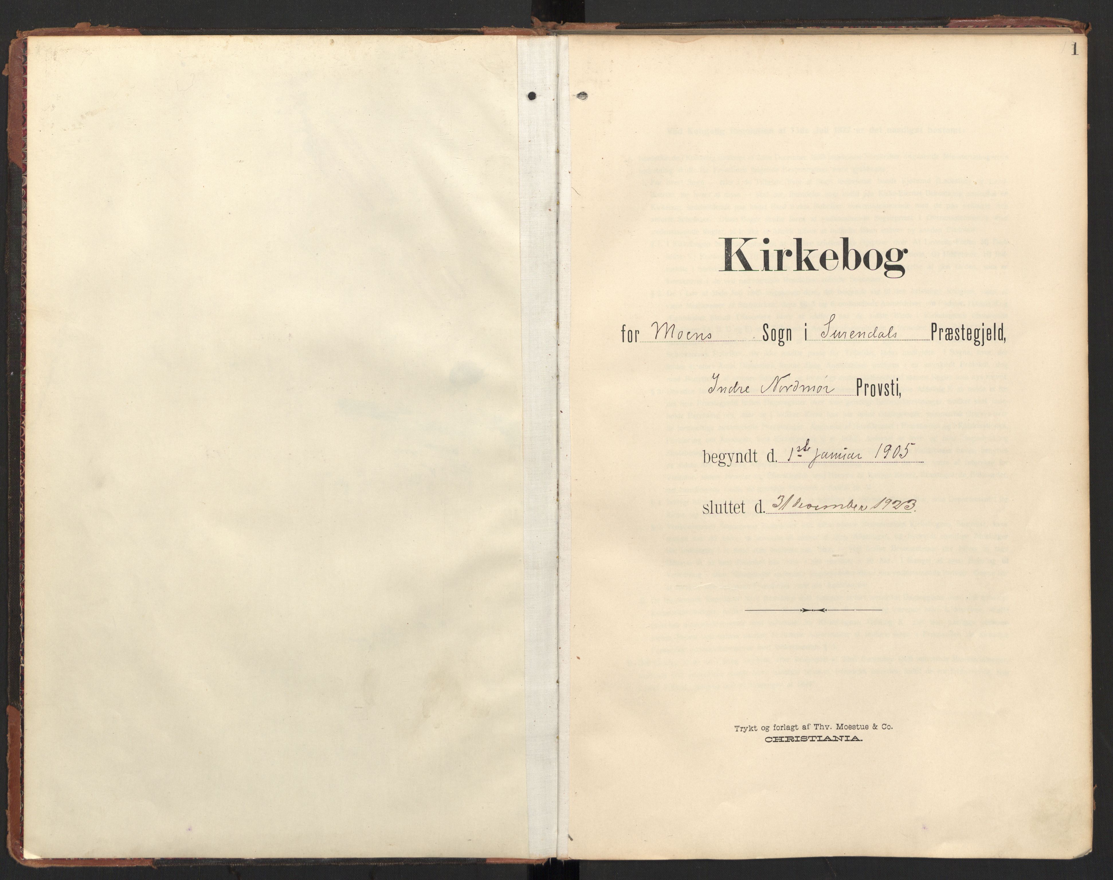 Ministerialprotokoller, klokkerbøker og fødselsregistre - Møre og Romsdal, AV/SAT-A-1454/597/L1063: Parish register (official) no. 597A02, 1905-1923, p. 1