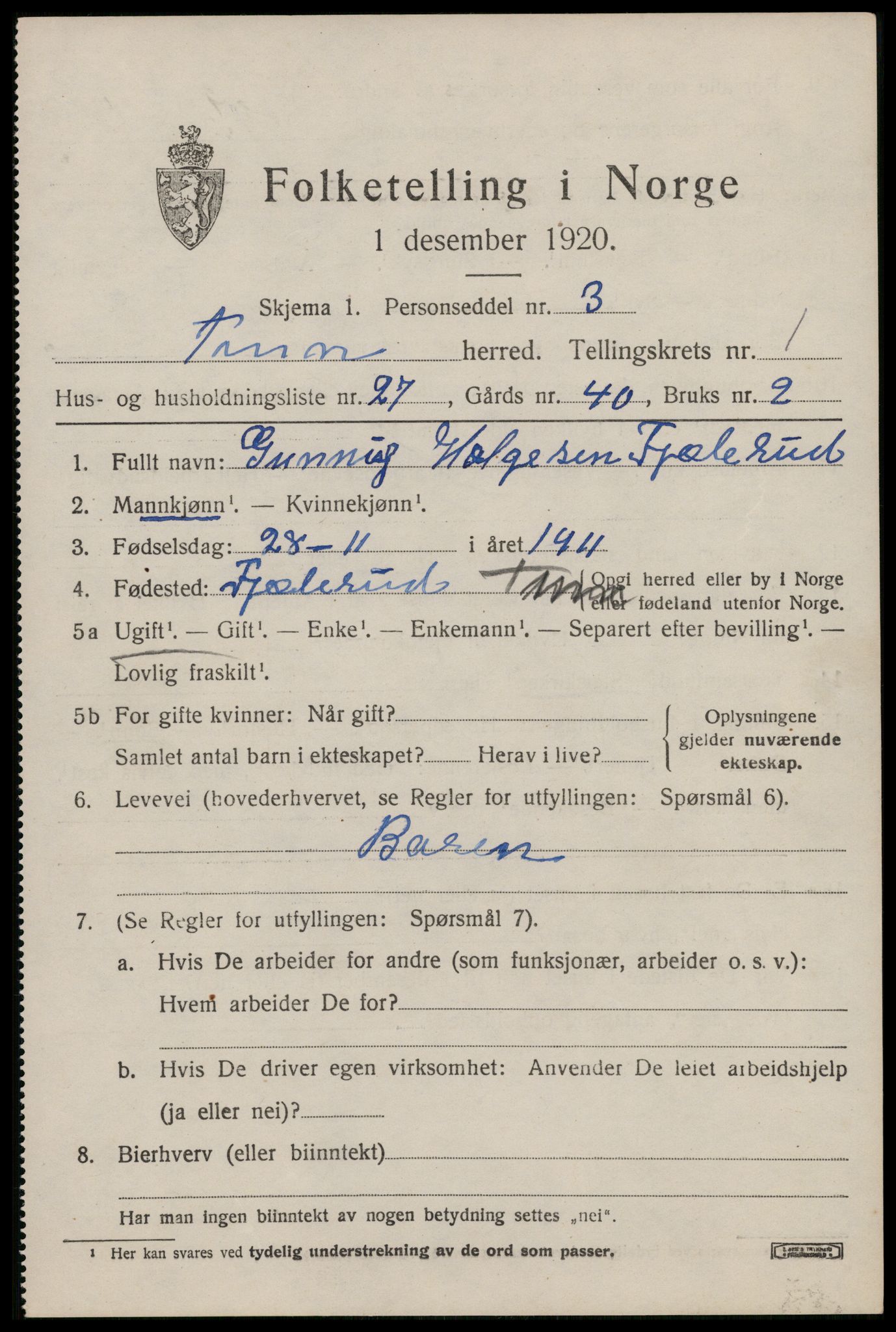 SAKO, 1920 census for Tinn, 1920, p. 3026