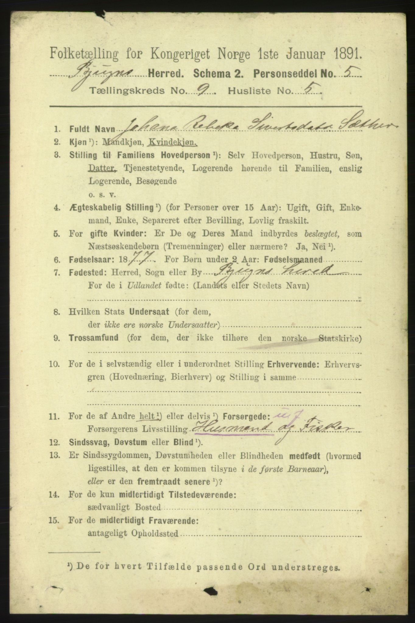 RA, 1891 census for 1627 Bjugn, 1891, p. 2406