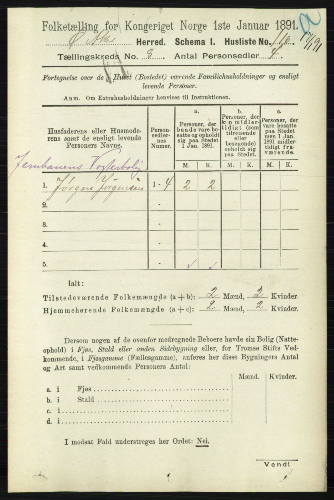 RA, 1891 census for 0218 Aker, 1891, p. 7220