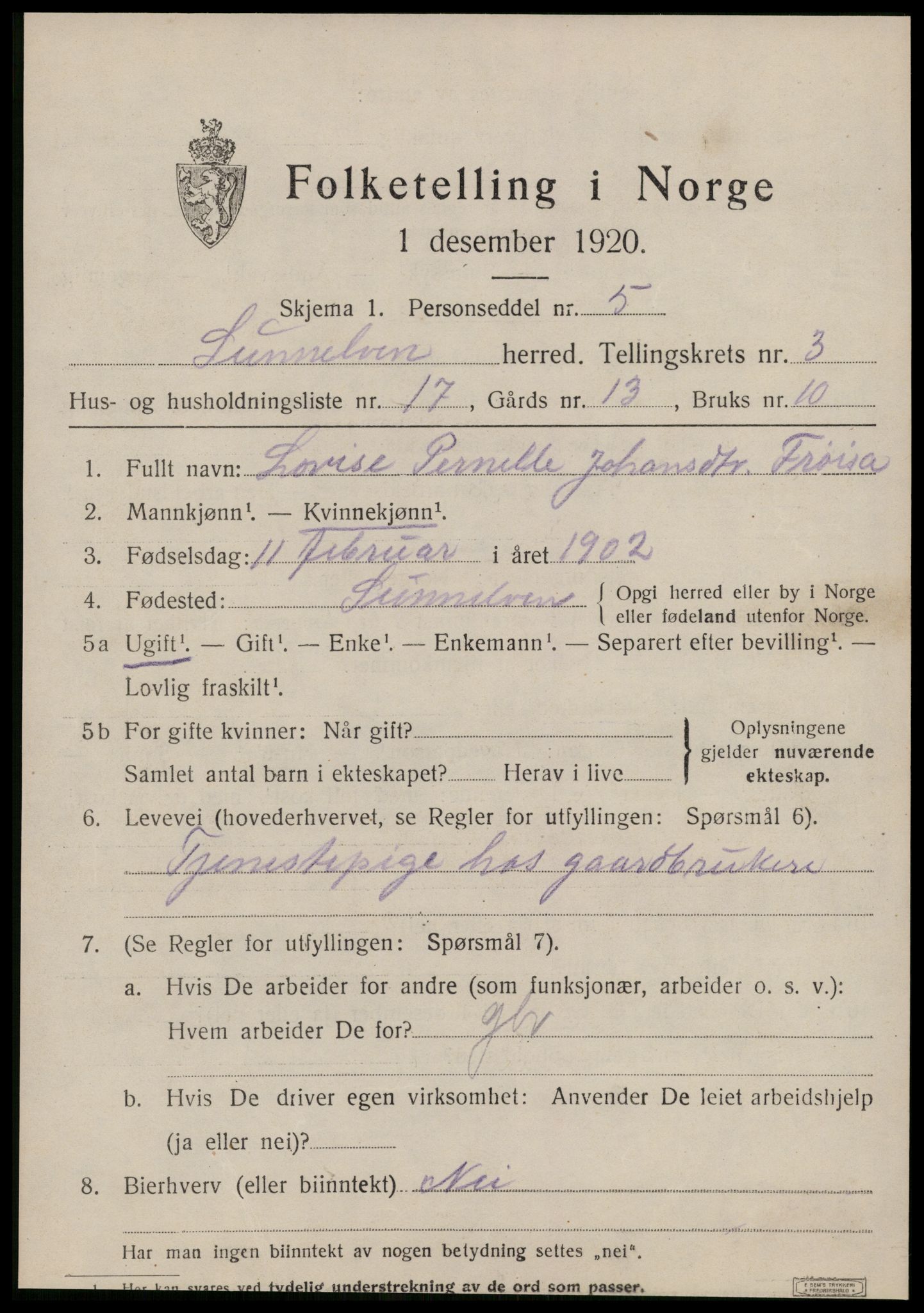 SAT, 1920 census for Sunnylven, 1920, p. 1886