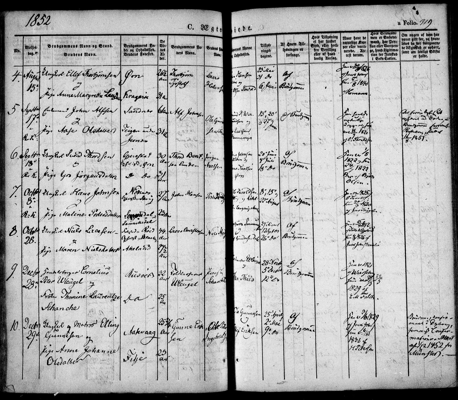 Søndeled sokneprestkontor, SAK/1111-0038/F/Fa/L0002: Parish register (official) no. A 2, 1839-1860, p. 319