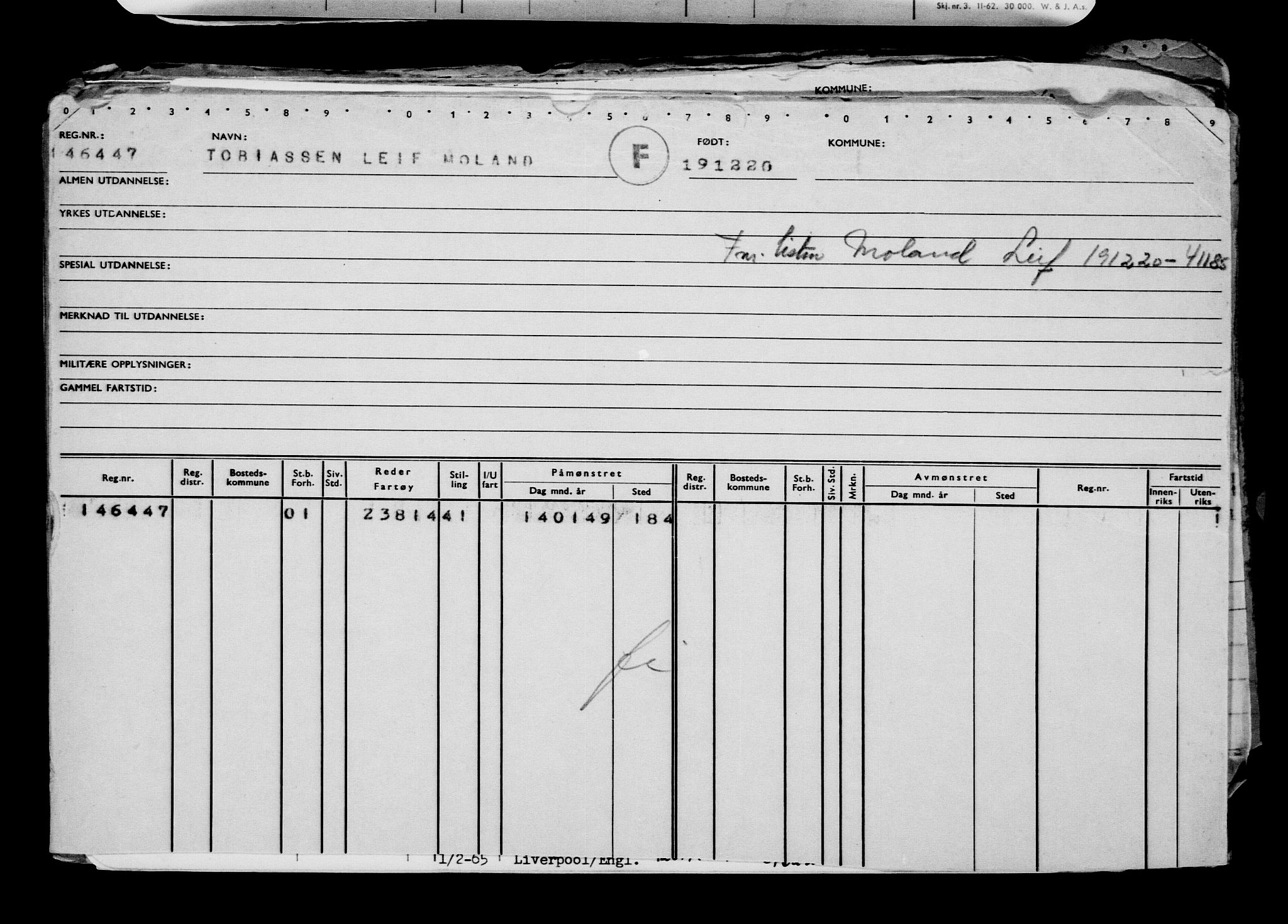 Direktoratet for sjømenn, AV/RA-S-3545/G/Gb/L0188: Hovedkort, 1920, p. 462