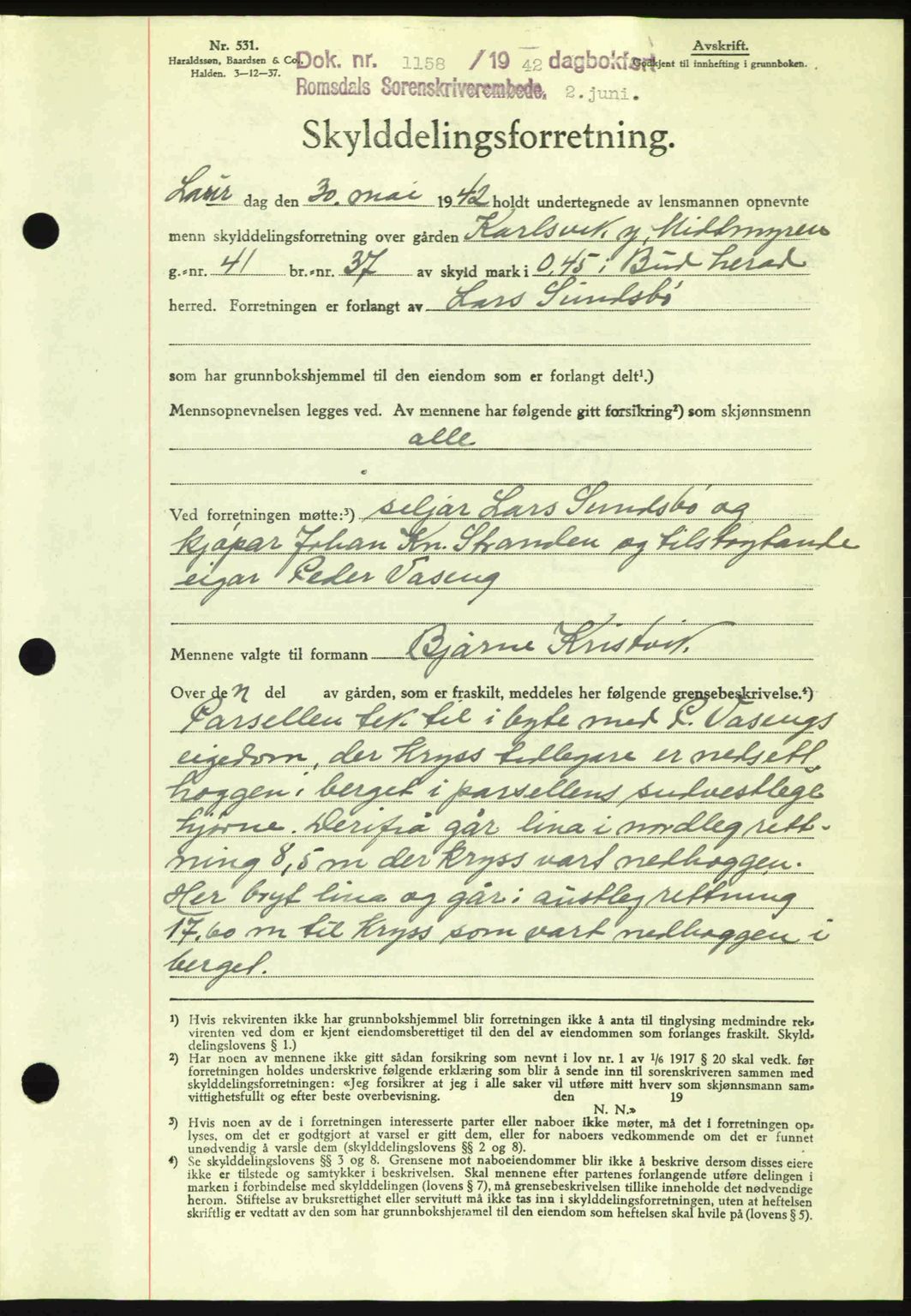 Romsdal sorenskriveri, AV/SAT-A-4149/1/2/2C: Mortgage book no. A12, 1942-1942, Diary no: : 1158/1942