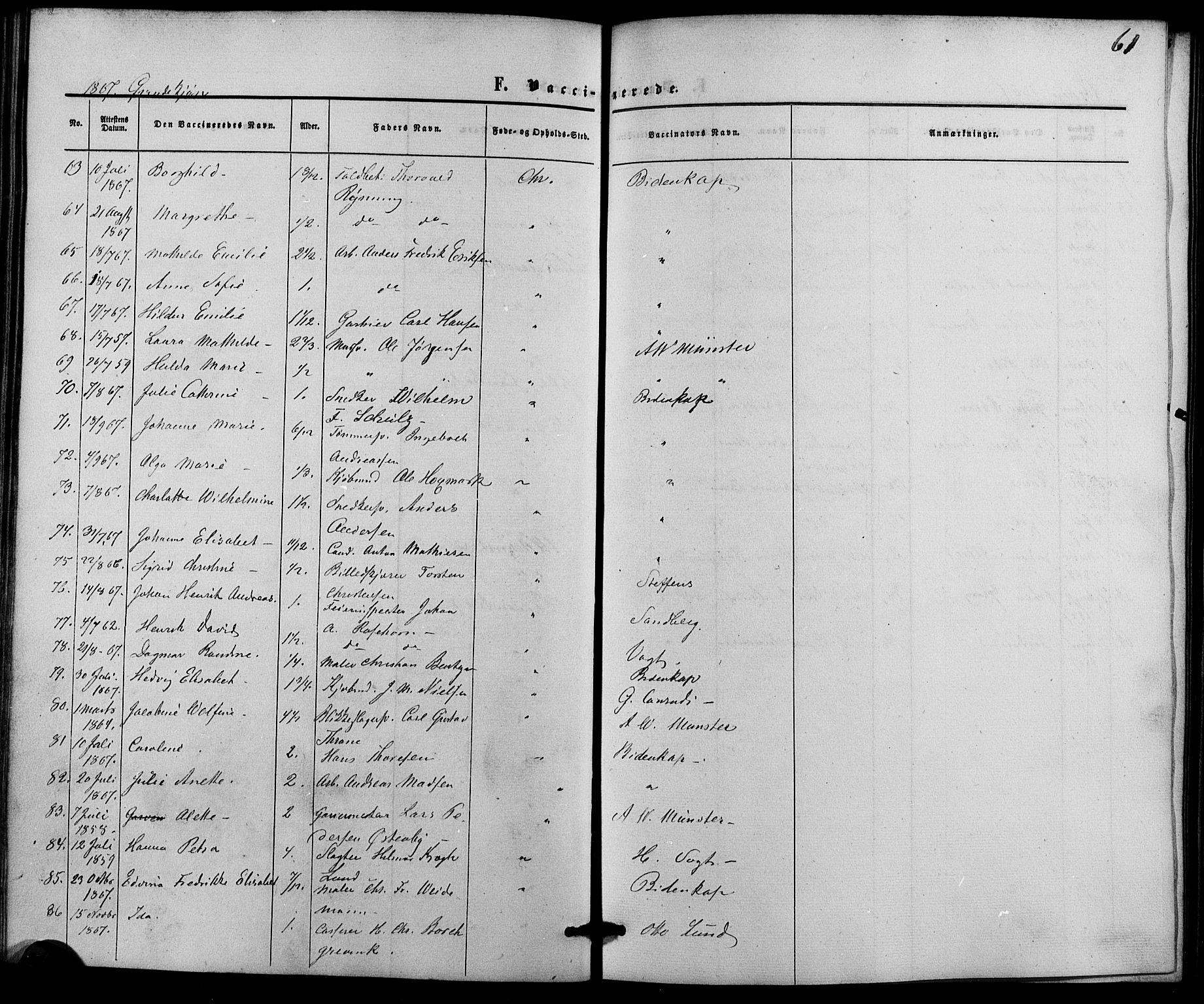 Trefoldighet prestekontor Kirkebøker, SAO/A-10882/F/Fh/L0001: Vaccination register no. 1, 1857-1867, p. 61