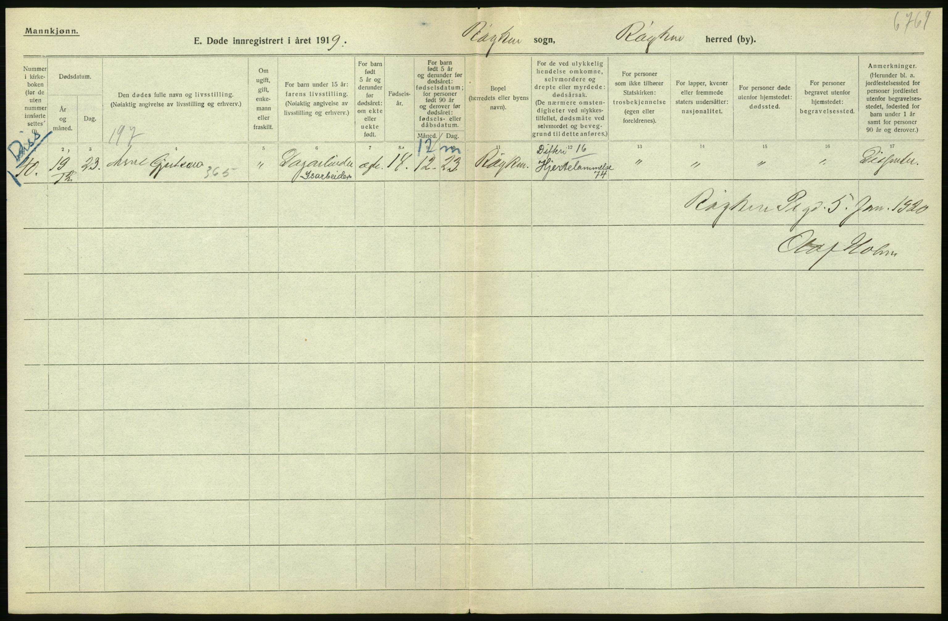 Statistisk sentralbyrå, Sosiodemografiske emner, Befolkning, AV/RA-S-2228/D/Df/Dfb/Dfbi/L0018: Buskerud fylke: Døde. Bygder og byer., 1919, p. 300