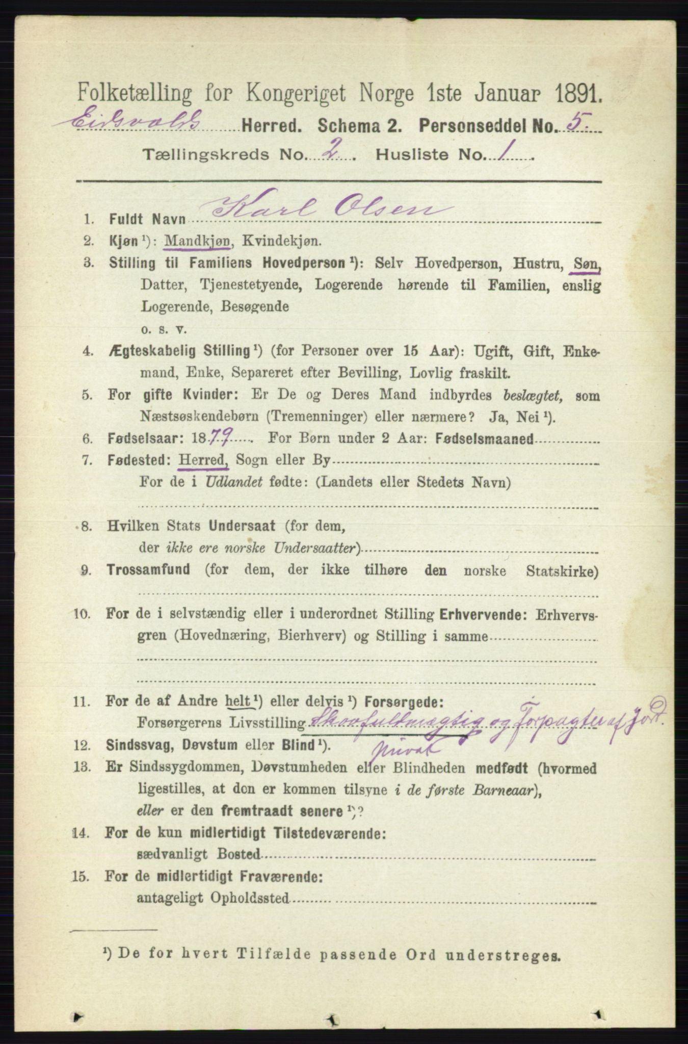 RA, 1891 census for 0237 Eidsvoll, 1891, p. 1182