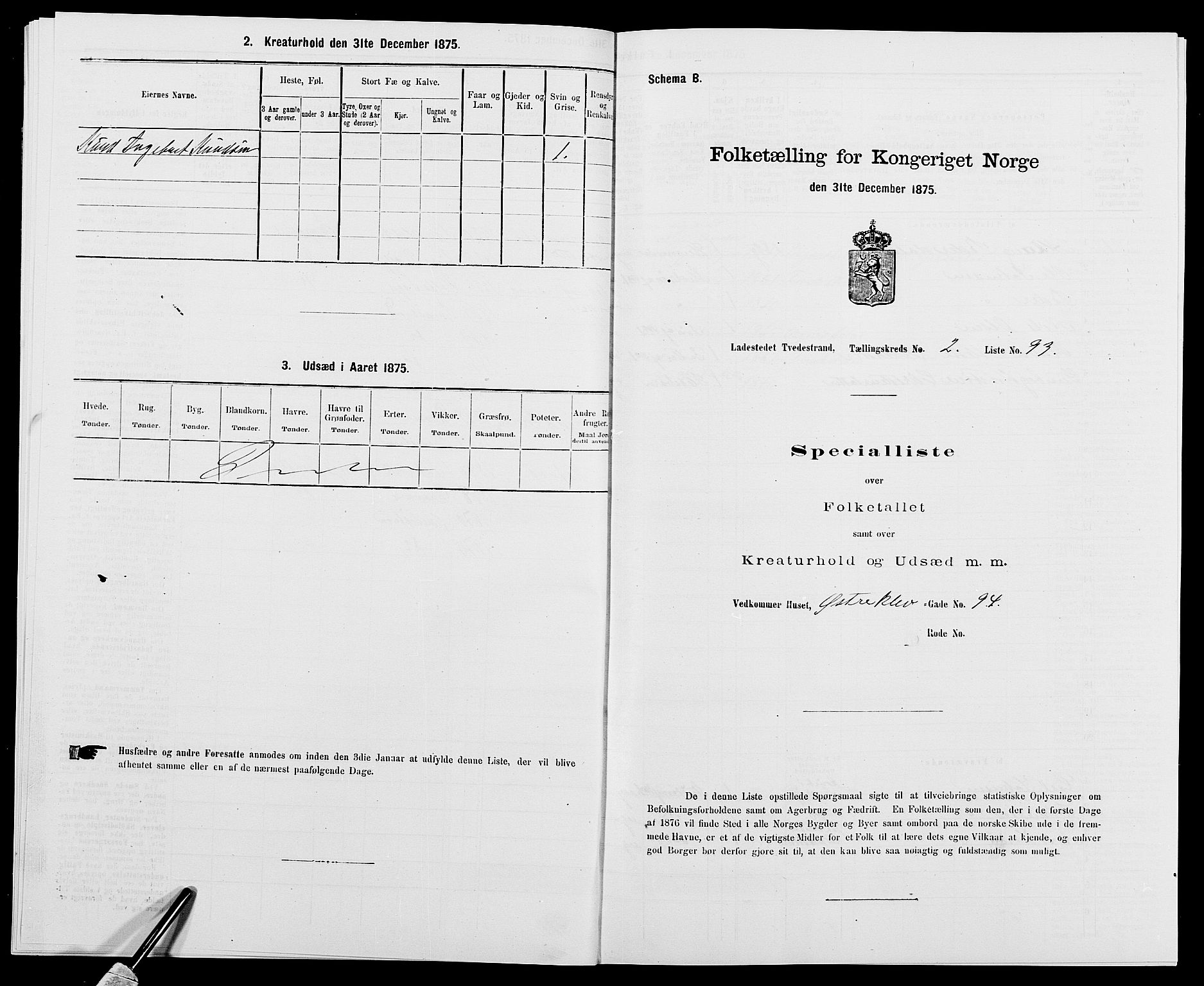 SAK, 1875 census for 0902B Holt/Tvedestrand, 1875, p. 202