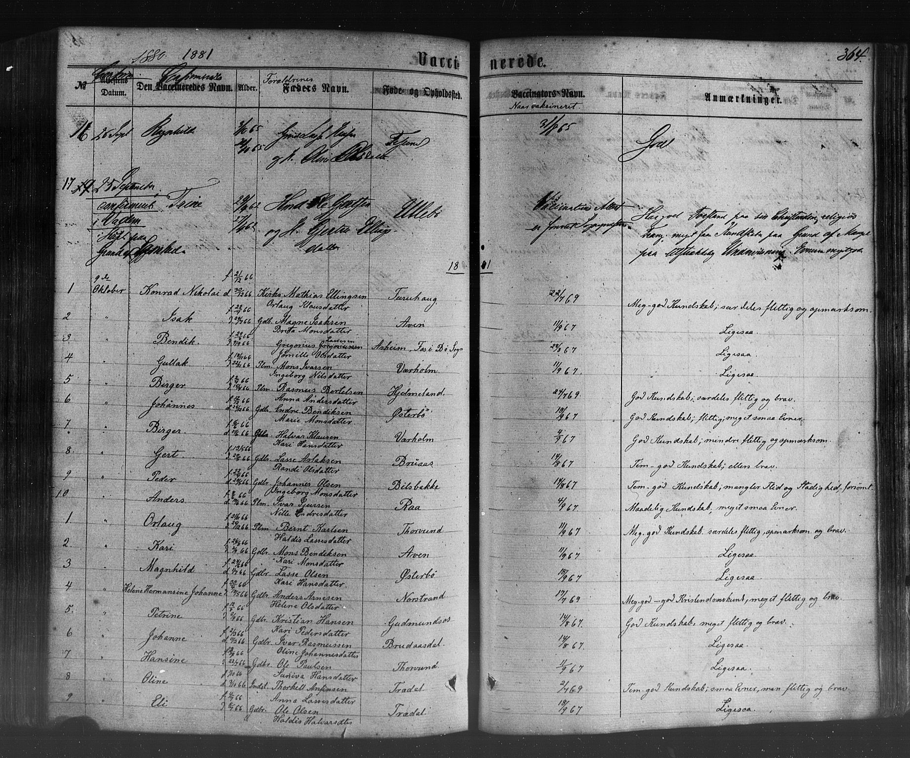 Lavik sokneprestembete, SAB/A-80901: Parish register (official) no. A 4, 1864-1881, p. 364