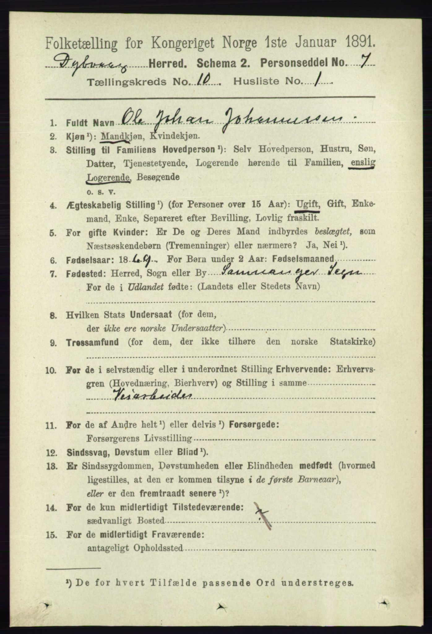 RA, 1891 census for 0915 Dypvåg, 1891, p. 3710