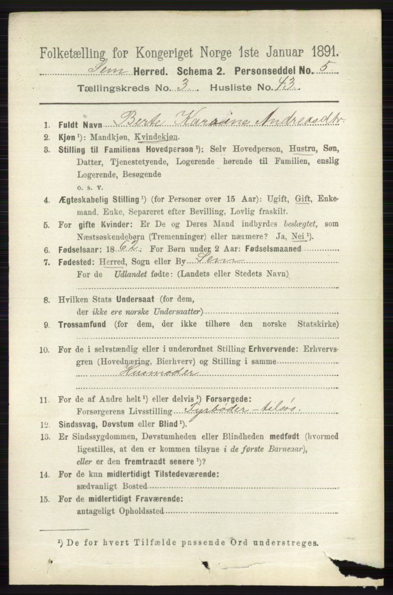 RA, 1891 census for 0721 Sem, 1891, p. 1324