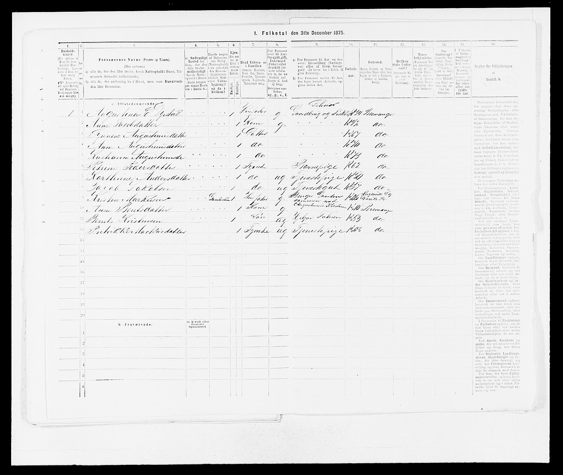 SAB, 1875 Census for 1438P Bremanger, 1875, p. 600