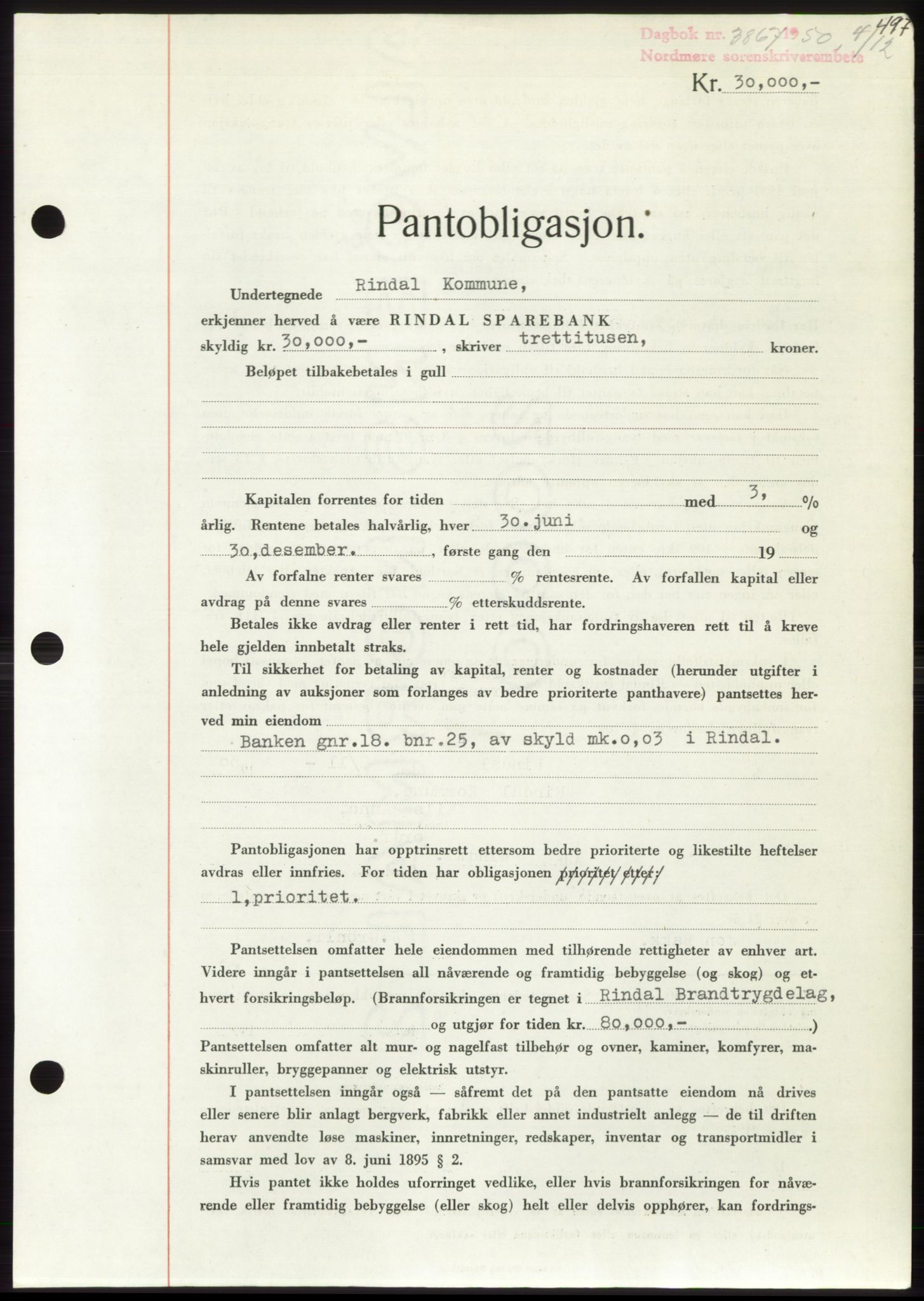 Nordmøre sorenskriveri, AV/SAT-A-4132/1/2/2Ca: Mortgage book no. B106, 1950-1950, Diary no: : 3867/1950