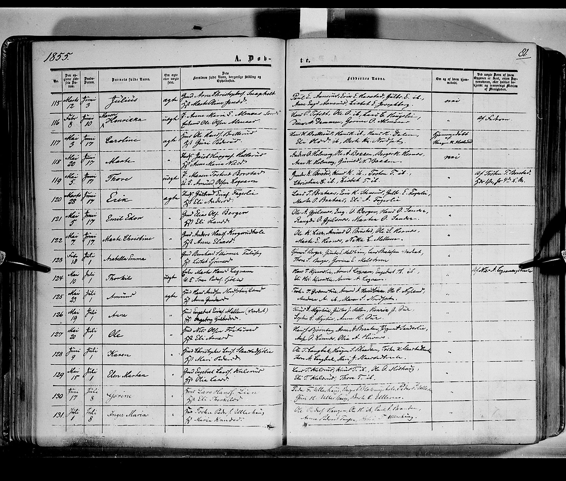 Sør-Odal prestekontor, AV/SAH-PREST-030/H/Ha/Haa/L0001: Parish register (official) no. 1, 1849-1859, p. 81