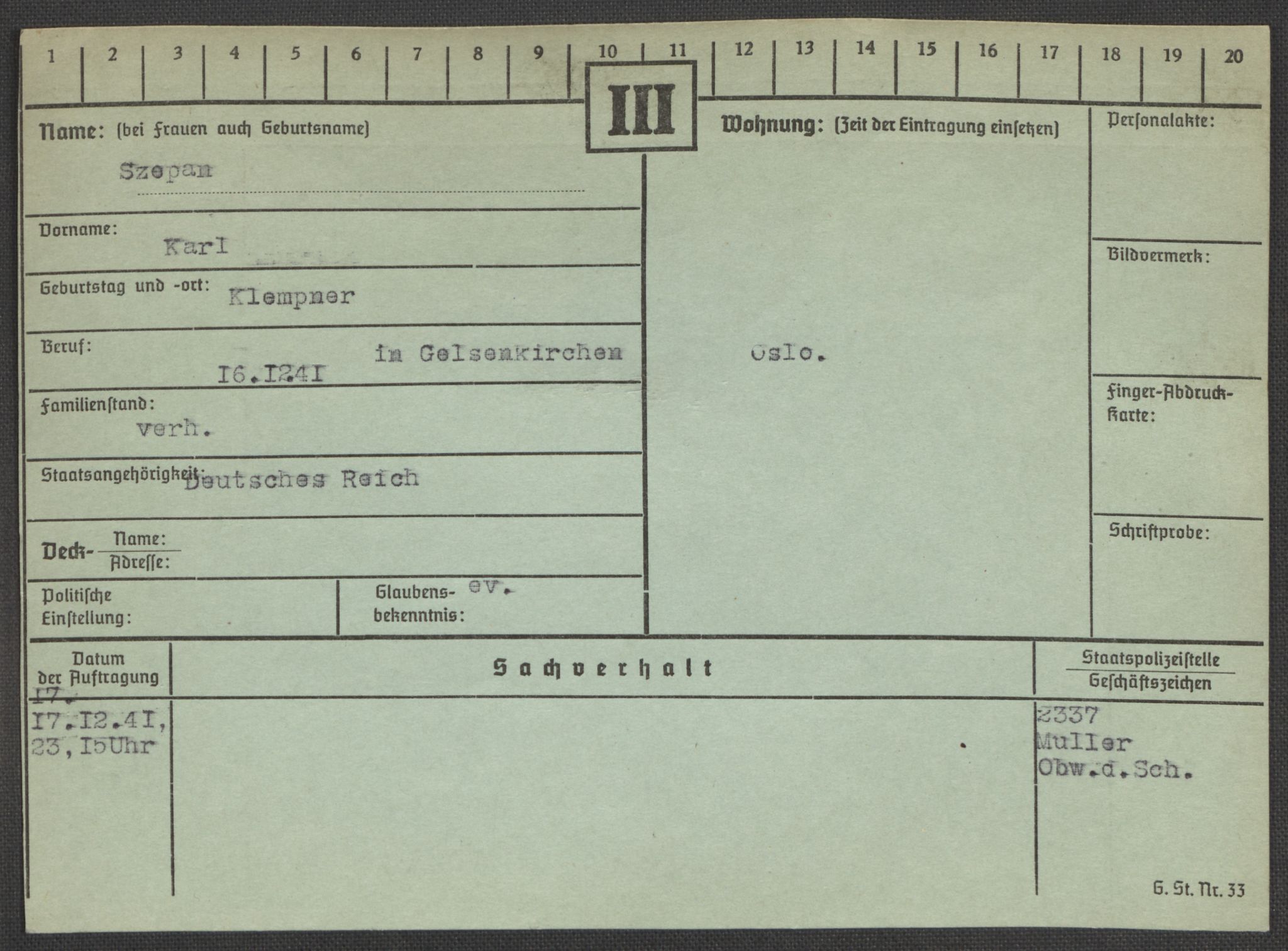 Befehlshaber der Sicherheitspolizei und des SD, RA/RAFA-5969/E/Ea/Eaa/L0009: Register over norske fanger i Møllergata 19: Ru-Sy, 1940-1945, p. 1656