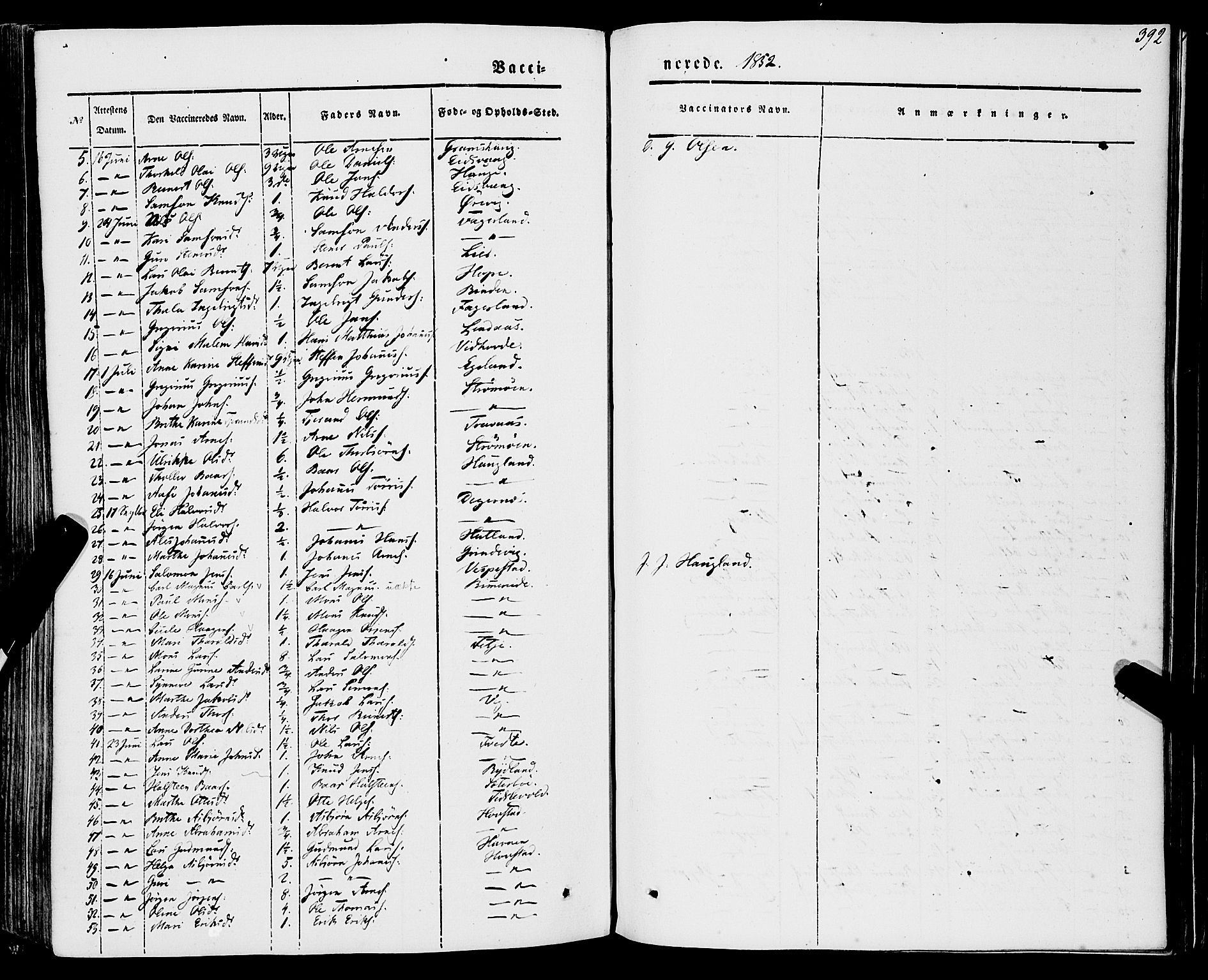 Stord sokneprestembete, SAB/A-78201/H/Haa: Parish register (official) no. A 7, 1841-1861, p. 392