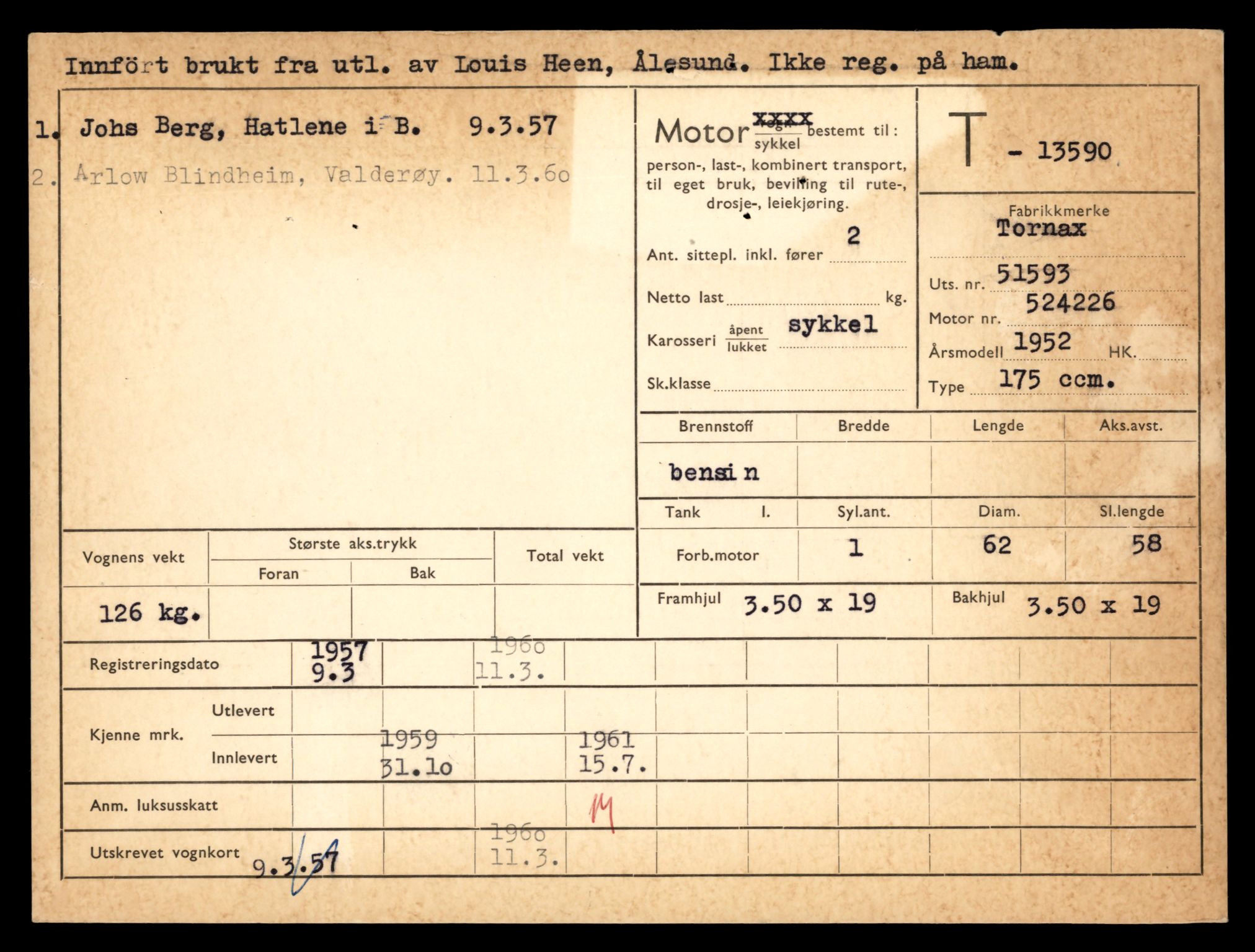 Møre og Romsdal vegkontor - Ålesund trafikkstasjon, AV/SAT-A-4099/F/Fe/L0040: Registreringskort for kjøretøy T 13531 - T 13709, 1927-1998, p. 1085