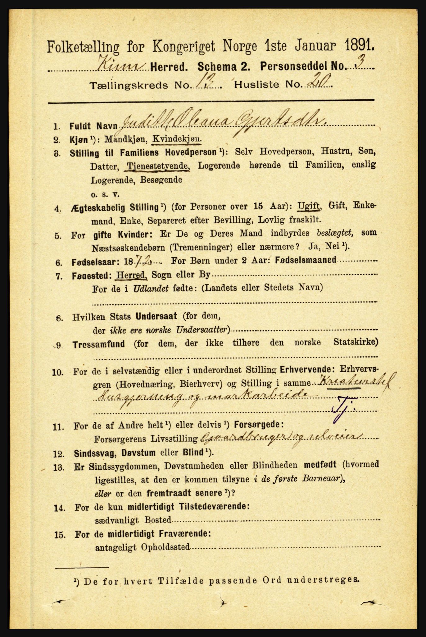 RA, 1891 census for 1437 Kinn, 1891, p. 5202