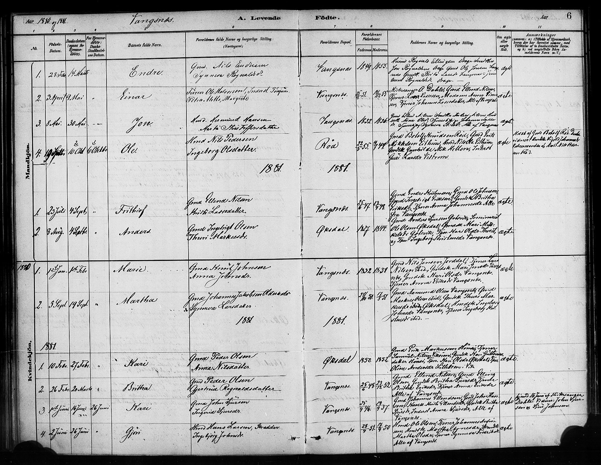 Balestrand sokneprestembete, SAB/A-79601/H/Haa/Haaa/L0004: Parish register (official) no. A 4 /3, 1879-1888, p. 6