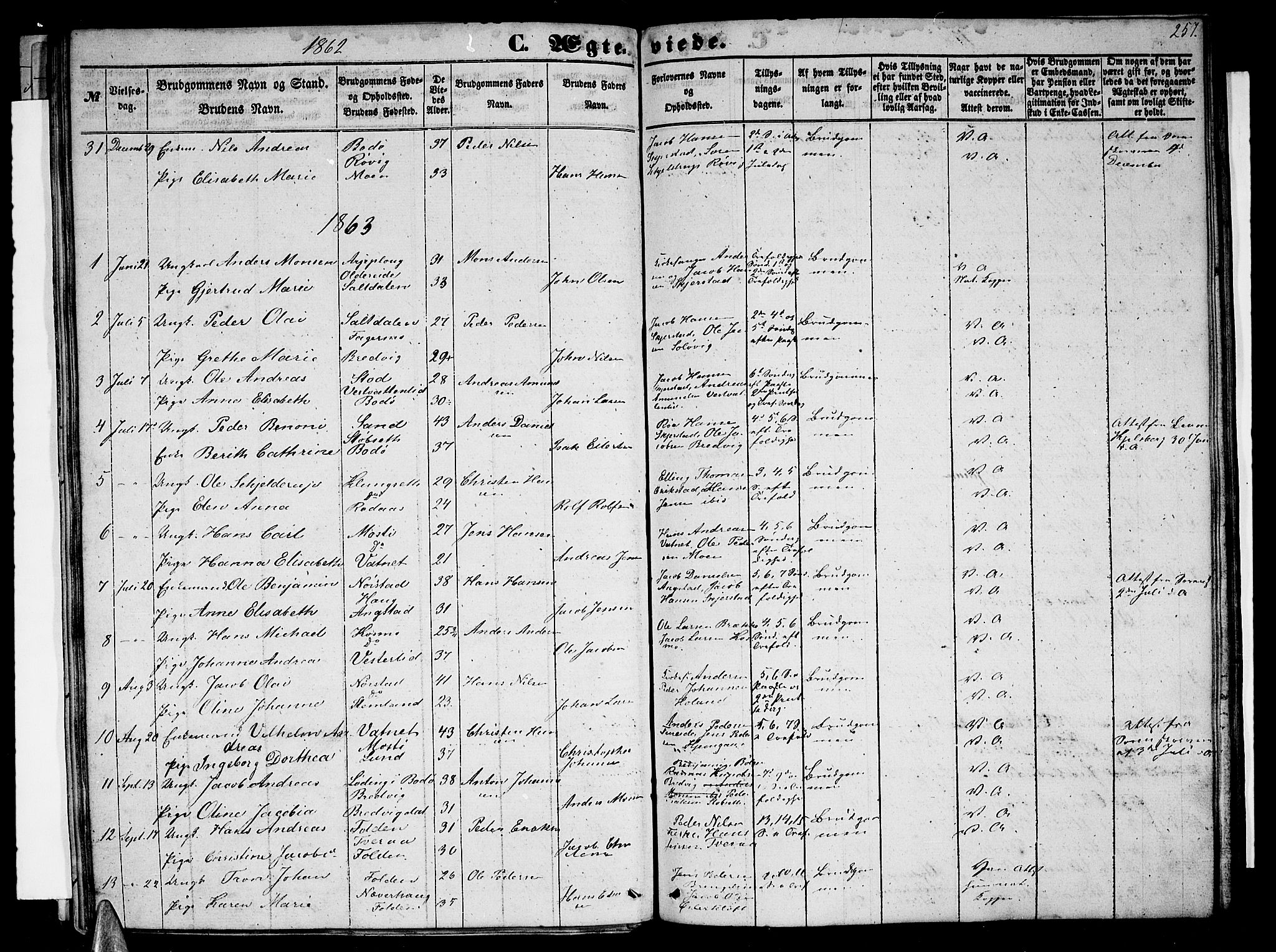 Ministerialprotokoller, klokkerbøker og fødselsregistre - Nordland, AV/SAT-A-1459/852/L0753: Parish register (copy) no. 852C04, 1856-1877, p. 257