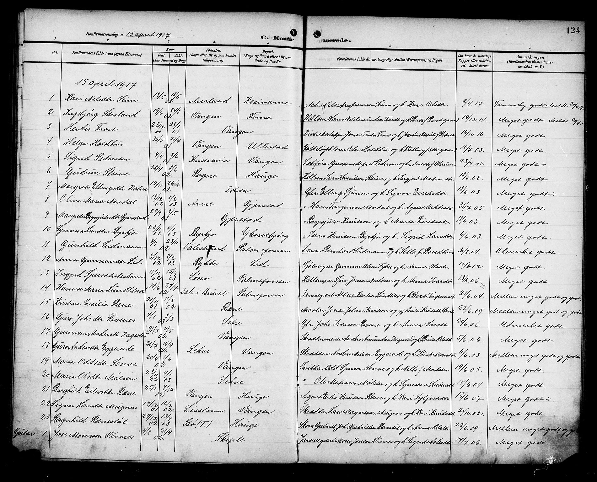 Voss sokneprestembete, AV/SAB-A-79001/H/Haa: Parish register (official) no. B 2, 1899-1922, p. 124