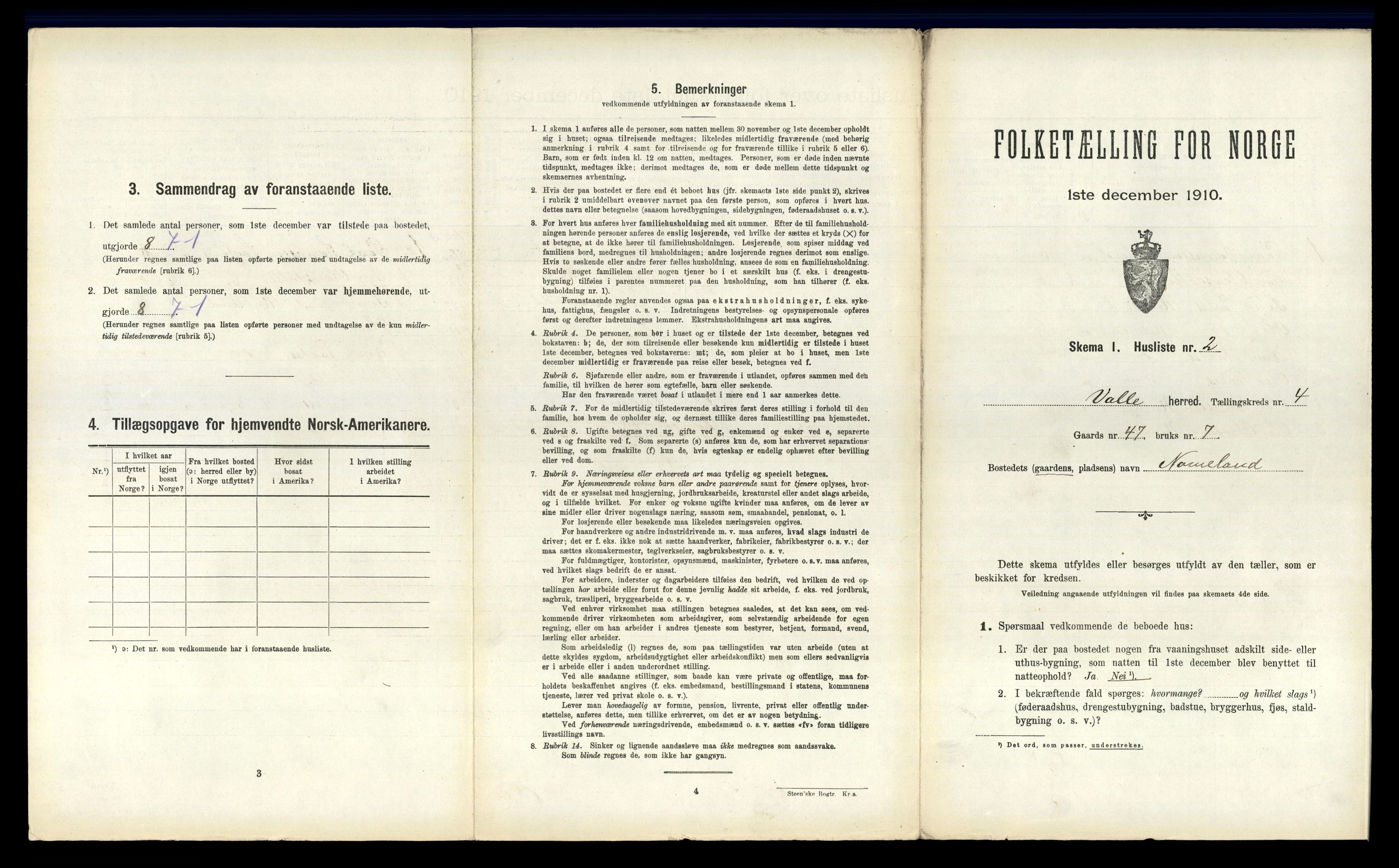 RA, 1910 census for Valle, 1910, p. 323