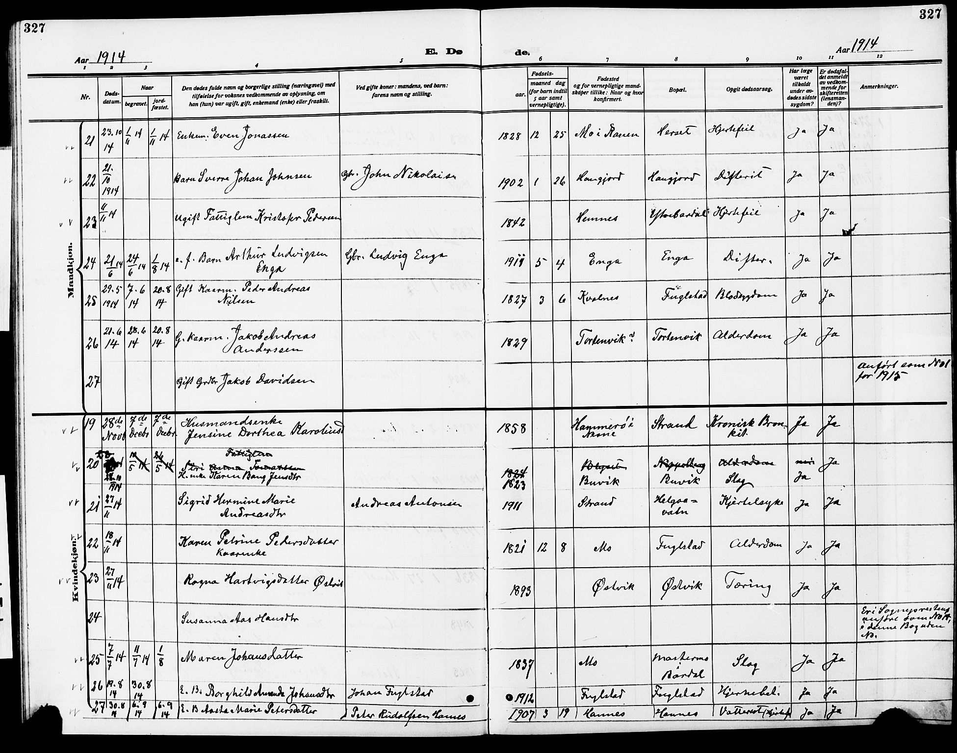 Ministerialprotokoller, klokkerbøker og fødselsregistre - Nordland, AV/SAT-A-1459/838/L0560: Parish register (copy) no. 838C07, 1910-1928, p. 327