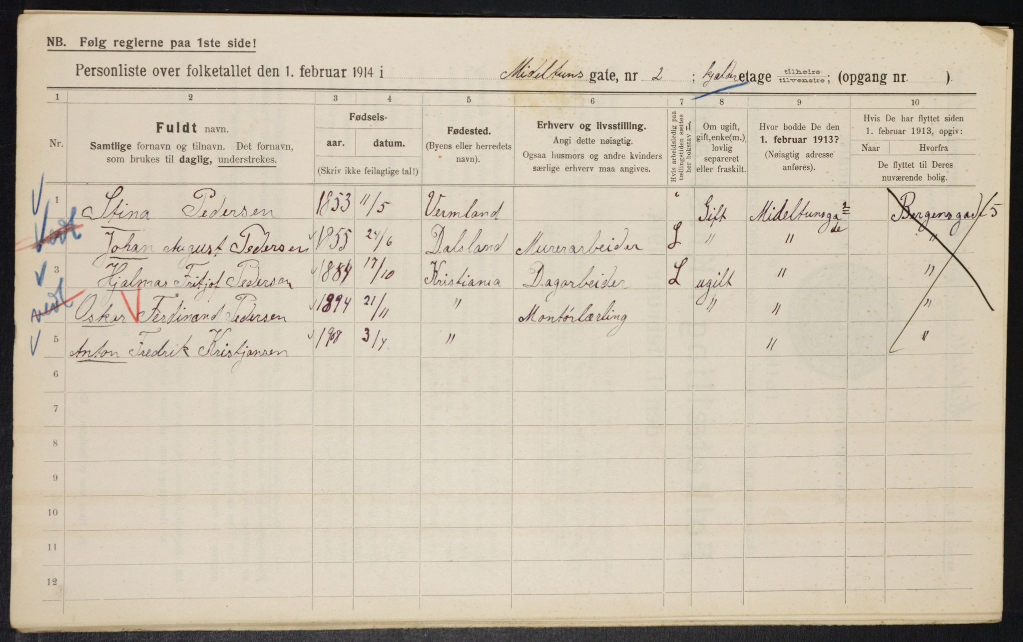 OBA, Municipal Census 1914 for Kristiania, 1914, p. 65266