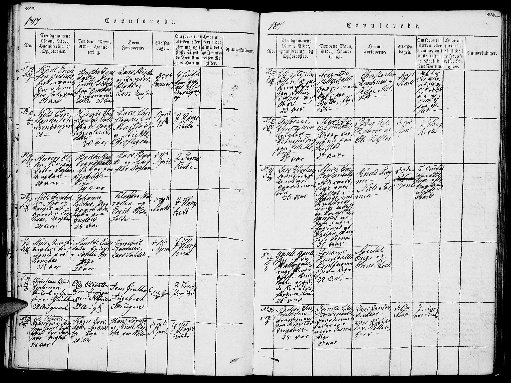 Vang prestekontor, Hedmark, AV/SAH-PREST-008/H/Ha/Haa/L0007: Parish register (official) no. 7, 1813-1826, p. 413-414