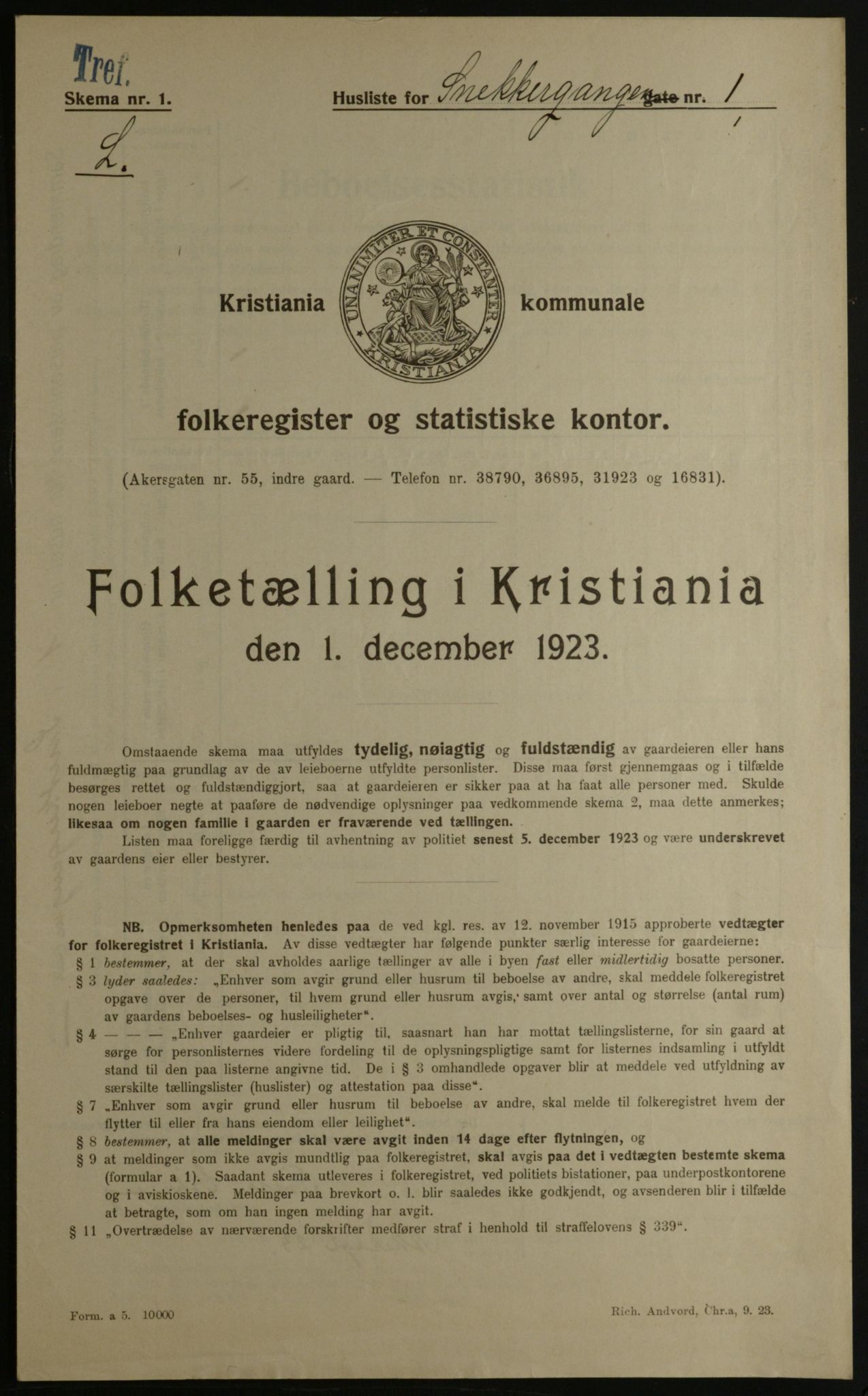 OBA, Municipal Census 1923 for Kristiania, 1923, p. 108040